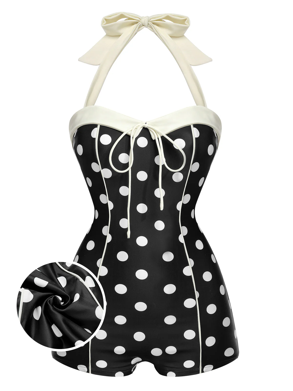 Black 1950s Polka Dots Halter Swimsuit - Image 2