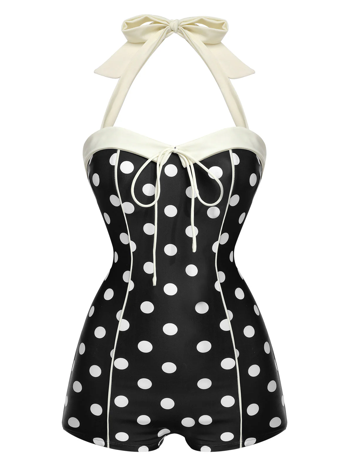 Black 1950s Polka Dots Halter Swimsuit - Image 3