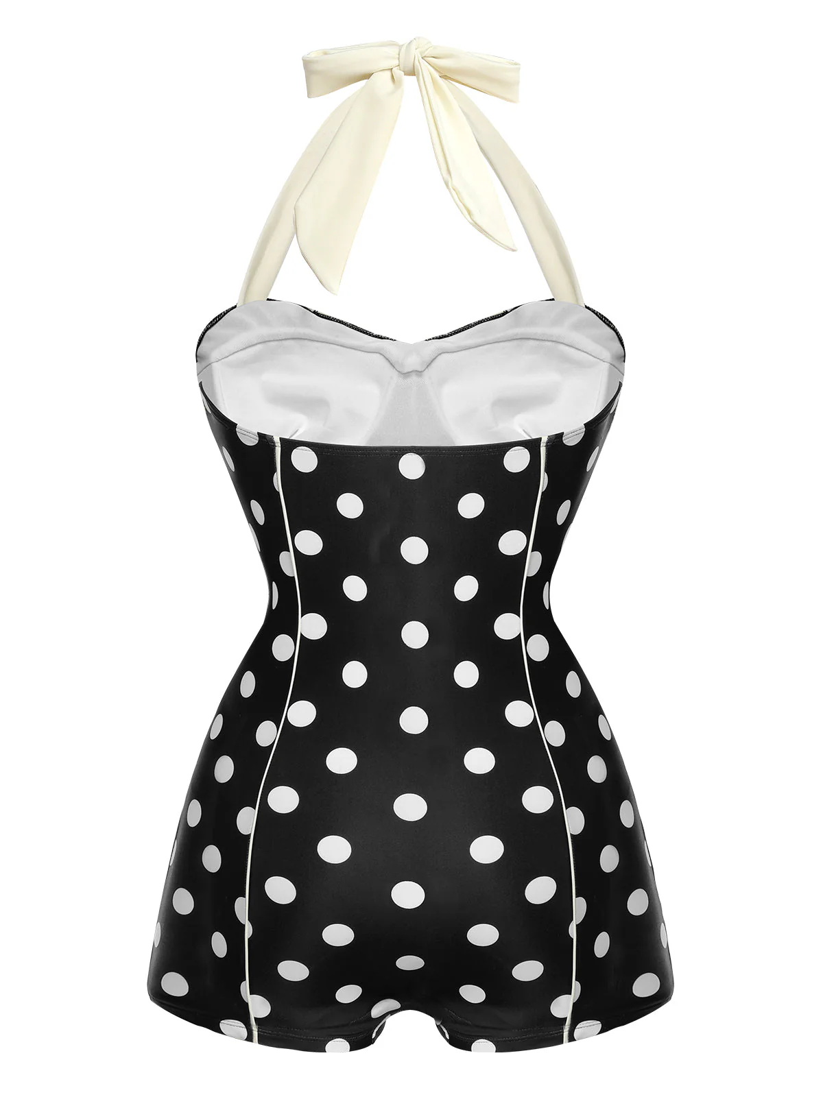 Black 1950s Polka Dots Halter Swimsuit - Image 5