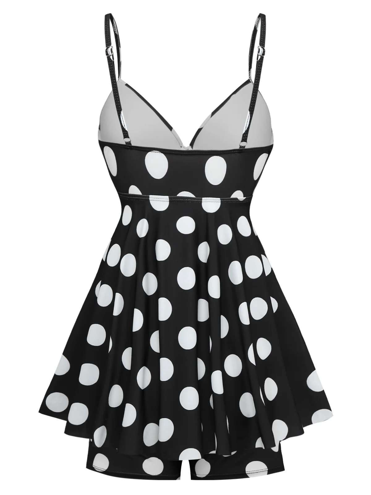 Black 1950s Polka Dots One-Piece Swim Dress - Image 2
