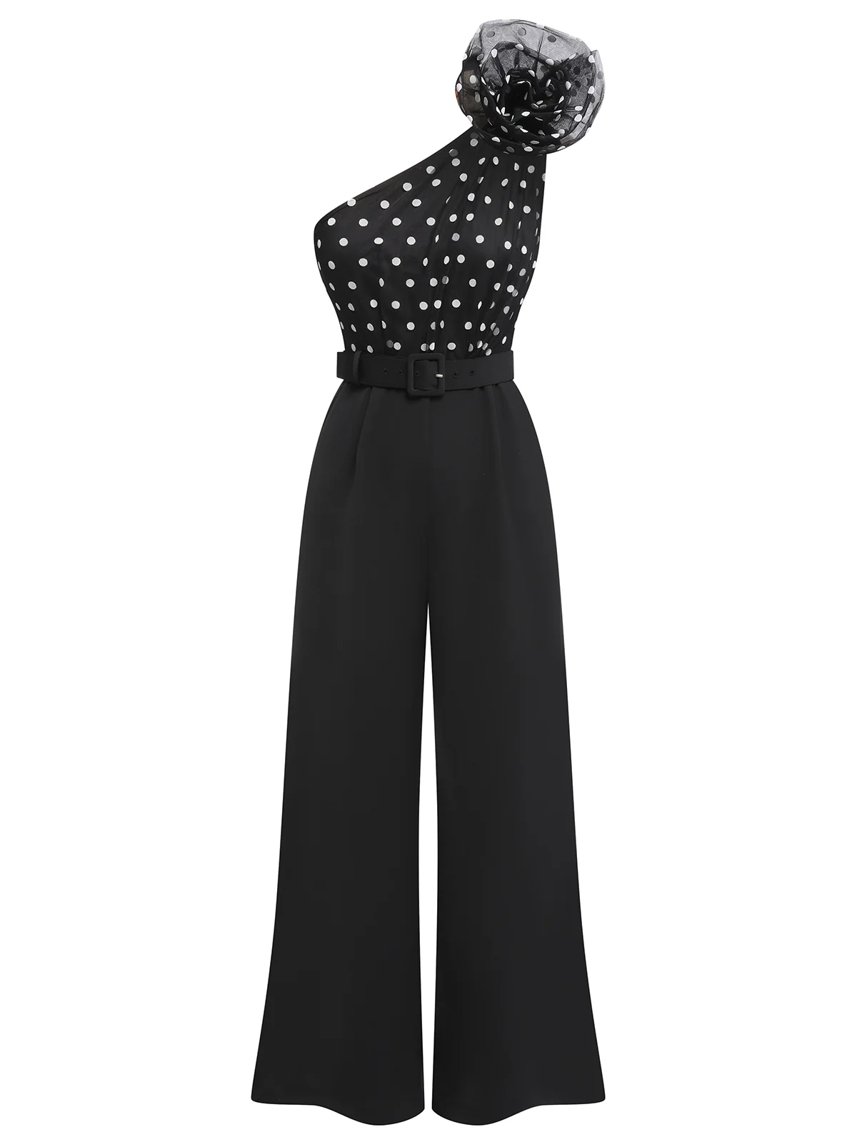 Black 1930s Polka Dots Patchwork Jumpsuit - Image 2