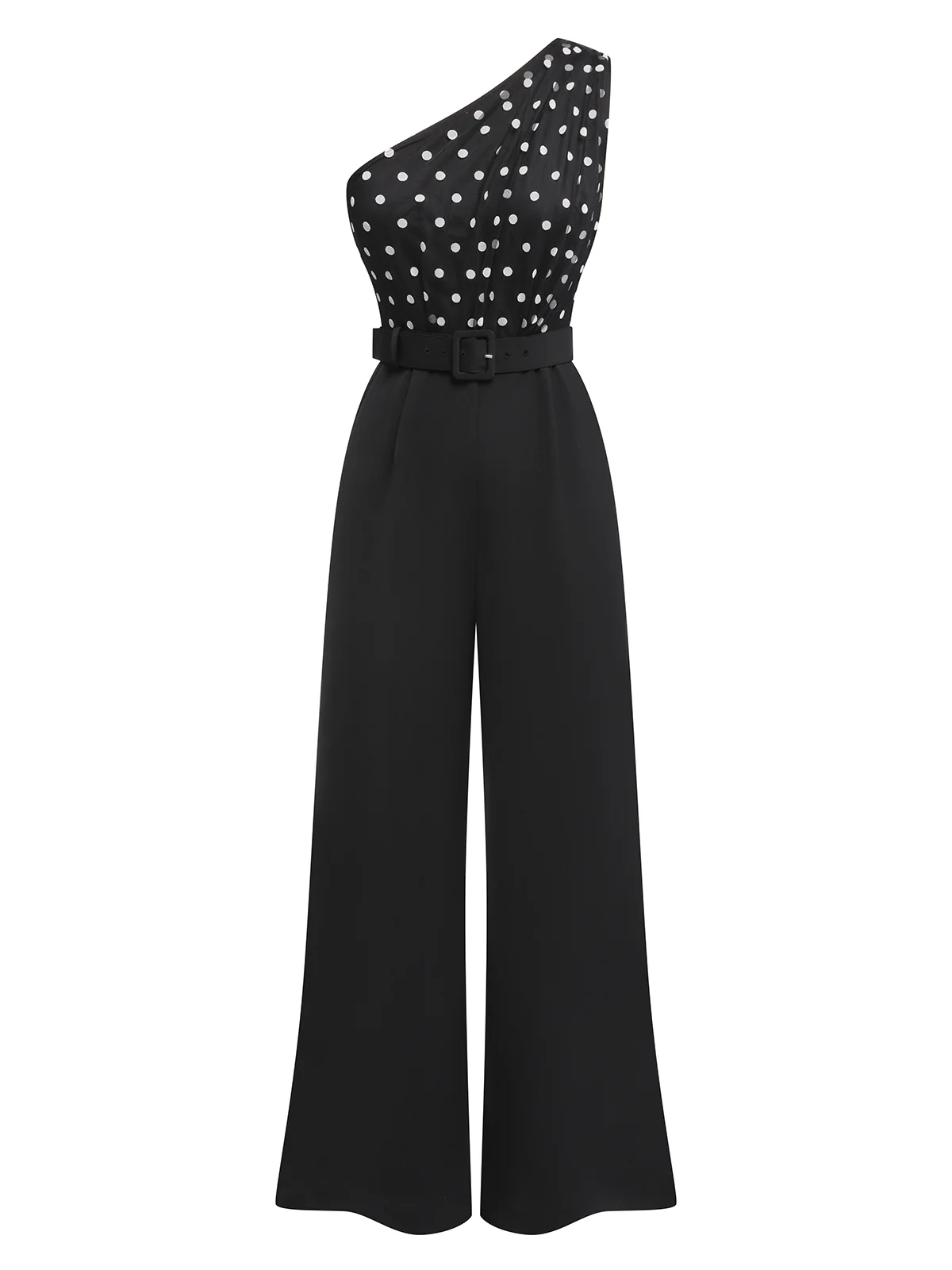 Black 1930s Polka Dots Patchwork Jumpsuit - Image 3