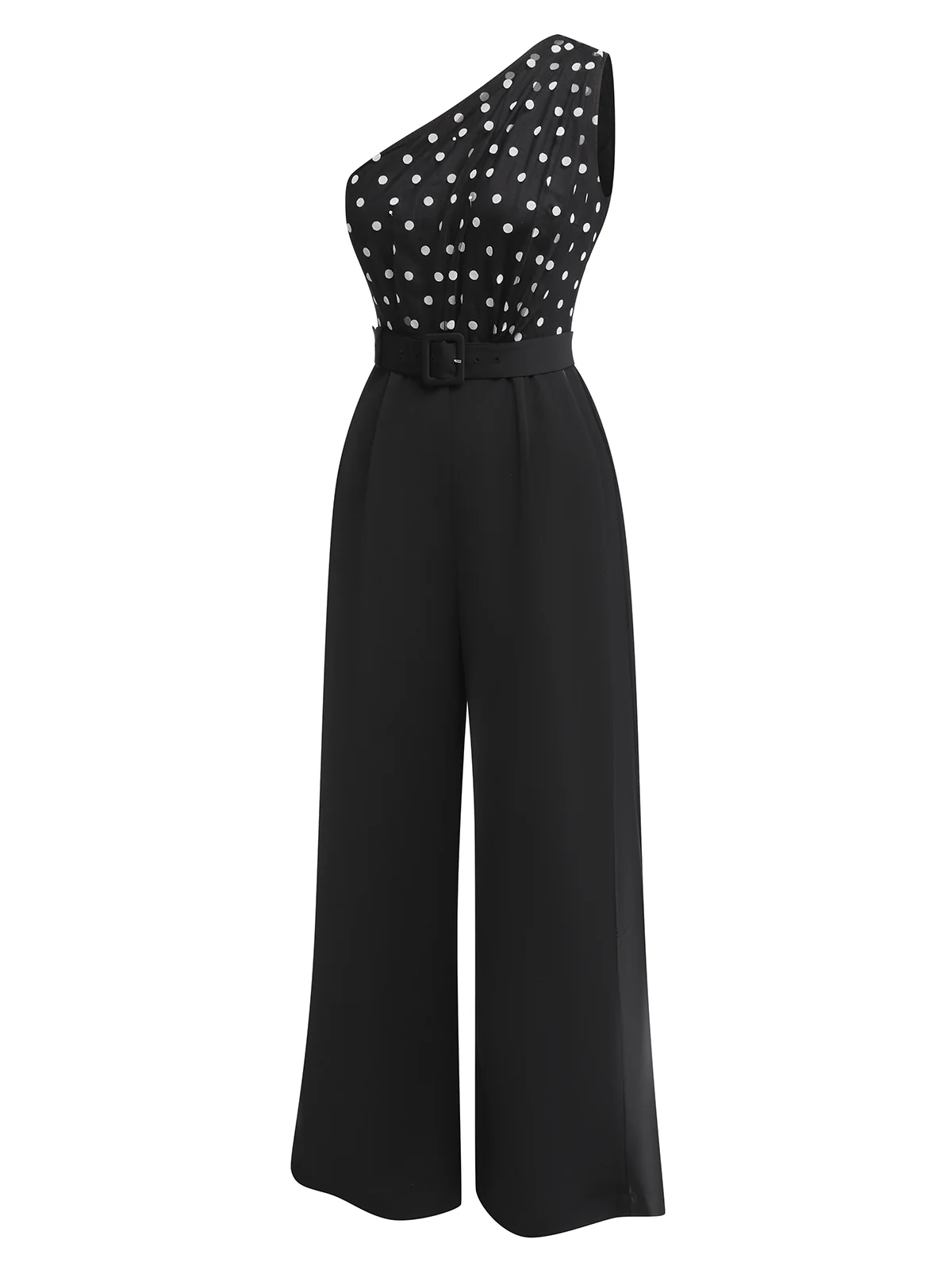 Black 1930s Polka Dots Patchwork Jumpsuit - Image 4