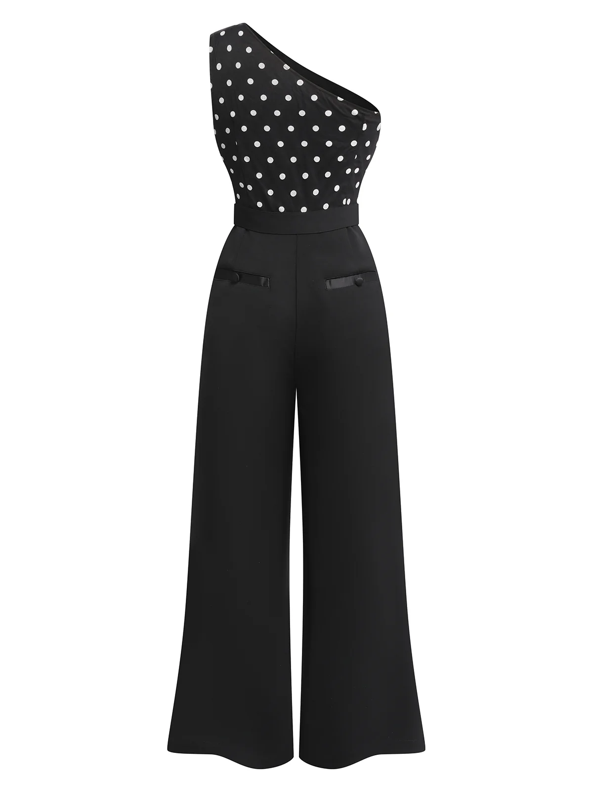 Black 1930s Polka Dots Patchwork Jumpsuit - Image 5