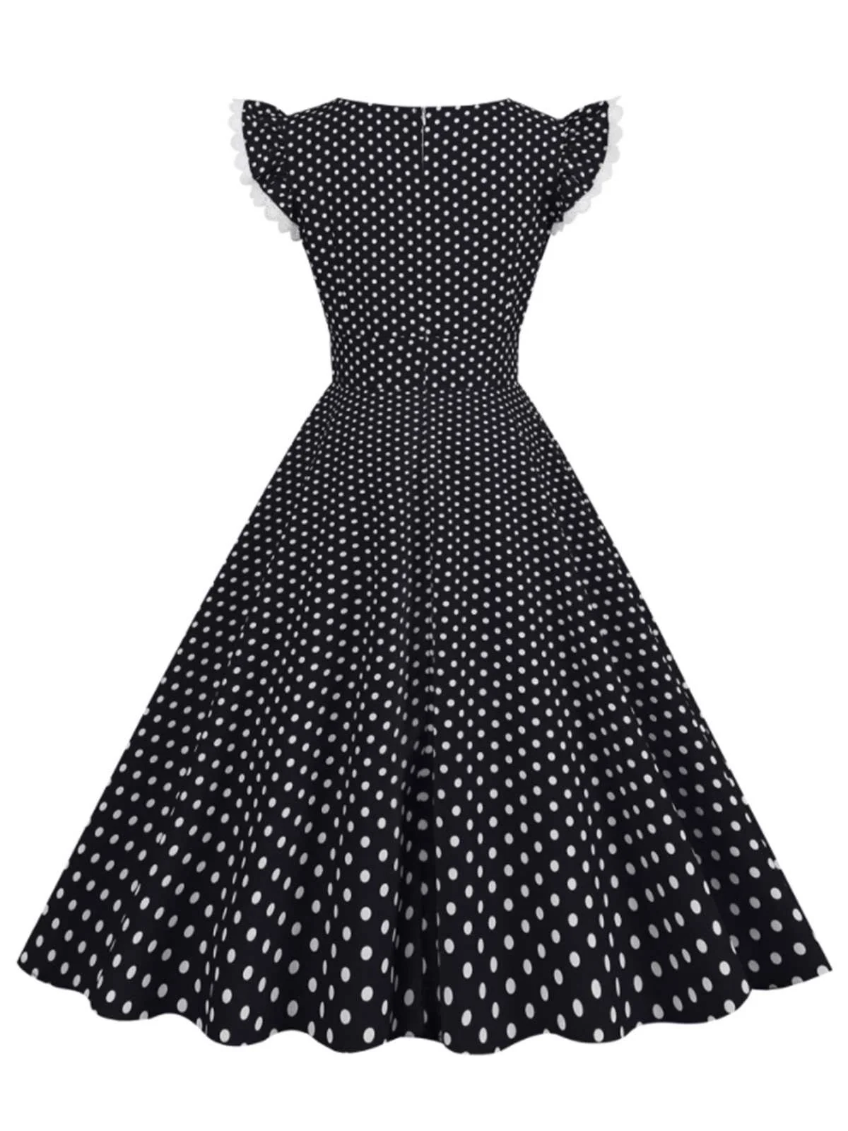 Black 1950s Polka Dots Ruffles Dress - Image 3