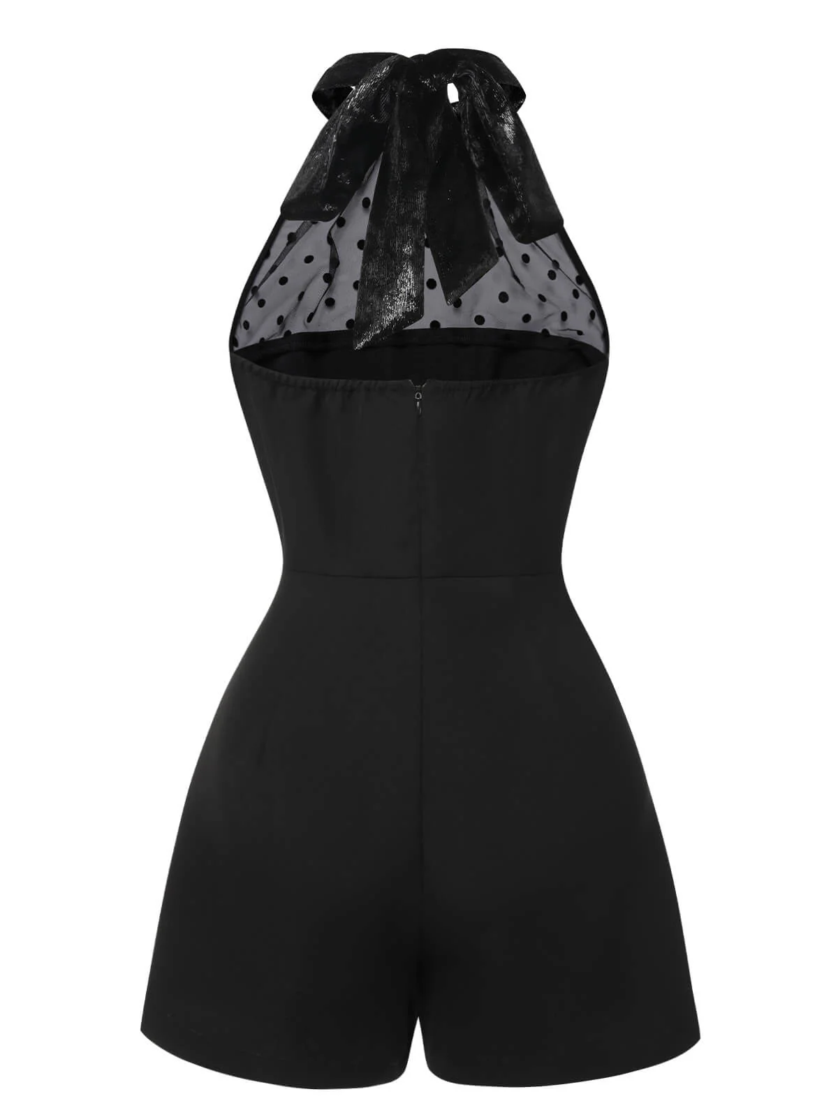 Black 1950s Polka Dots Sheer Neck Romper - Image 4