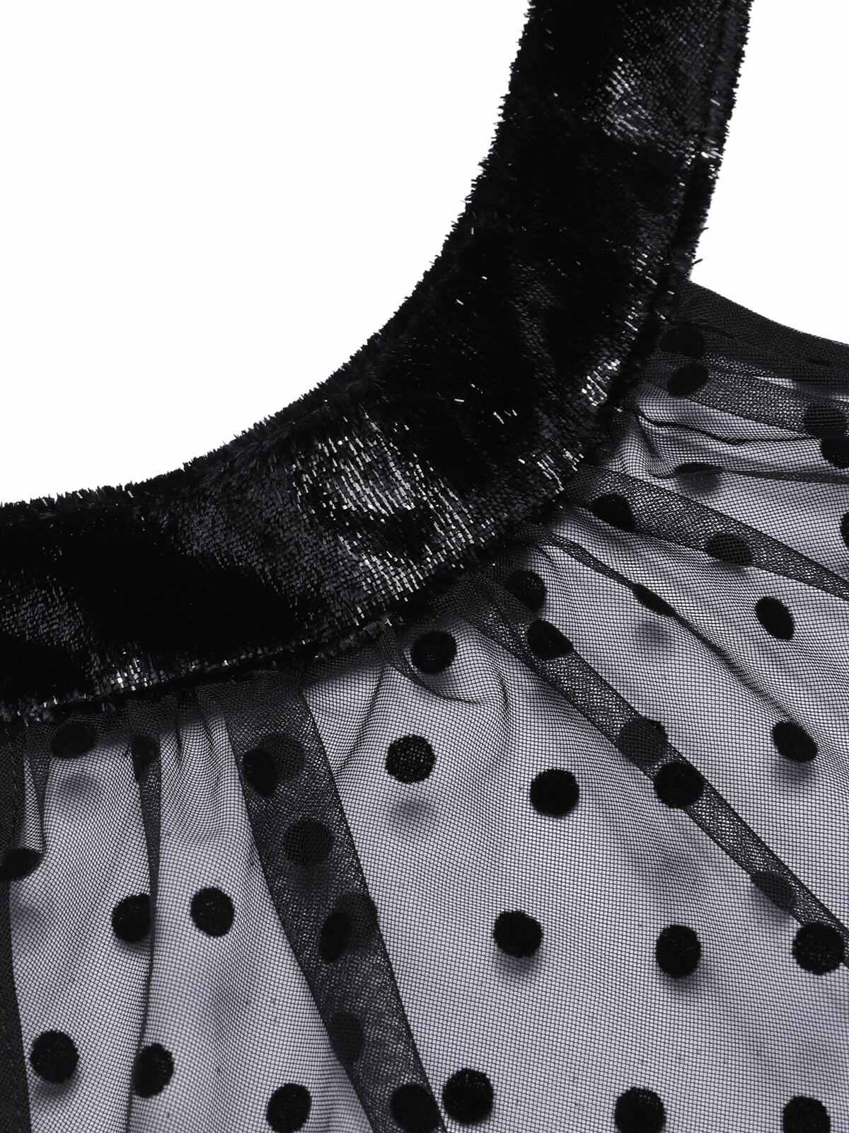 Black 1950s Polka Dots Sheer Neck Romper - Image 5