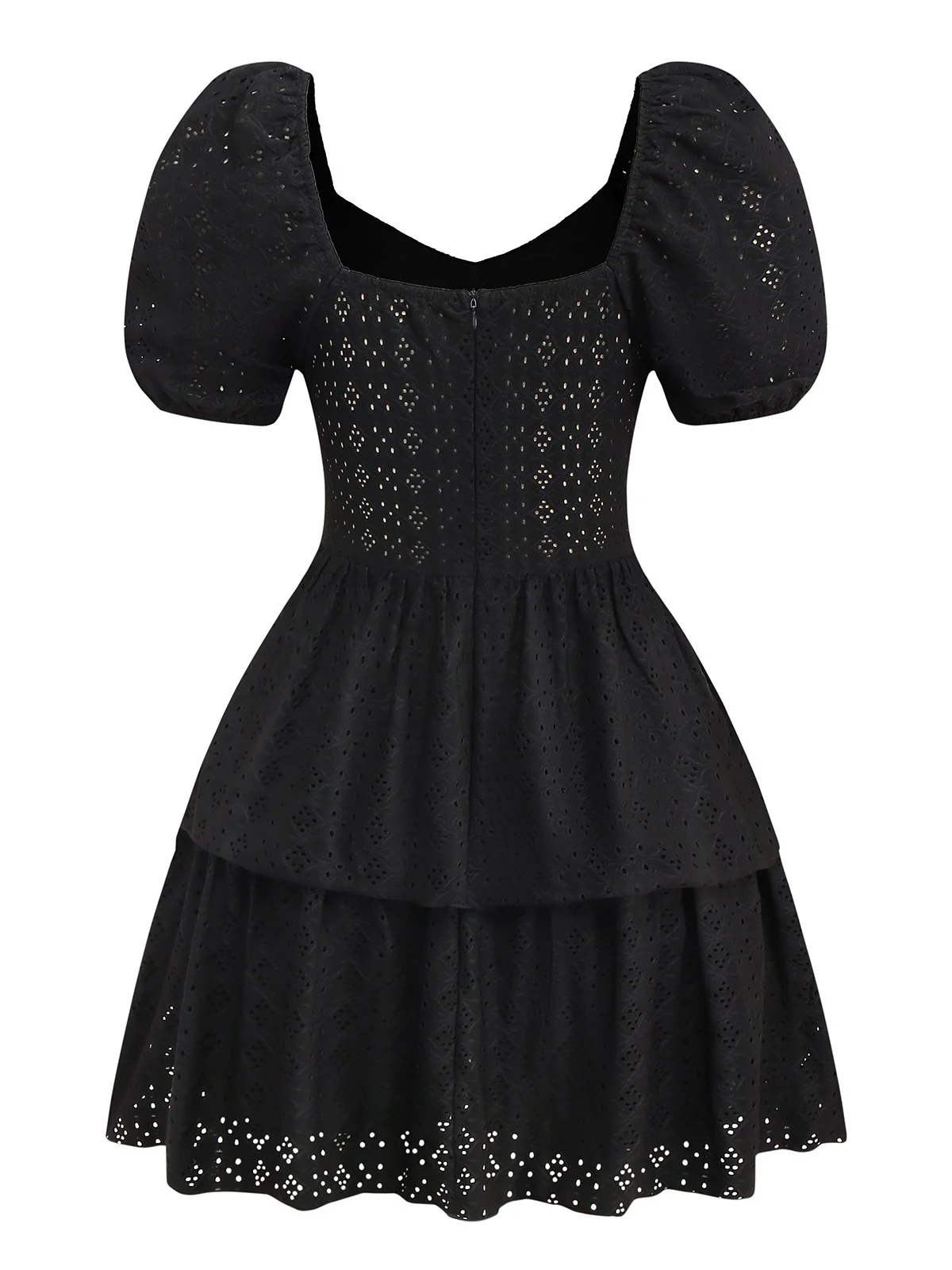 Black 1950s Puff Corset Hollow Knit Dress - Image 2