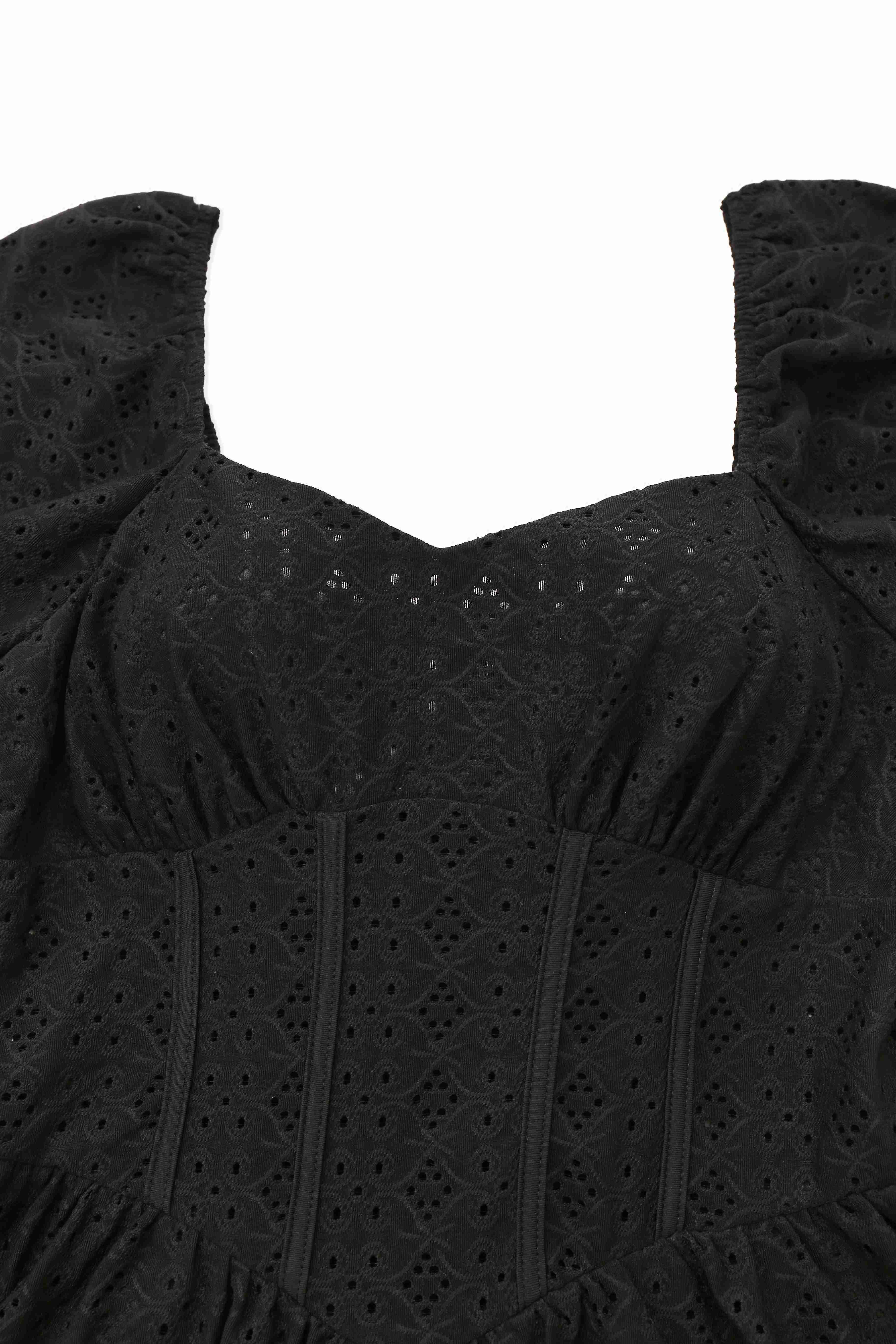Black 1950s Puff Corset Hollow Knit Dress - Image 3