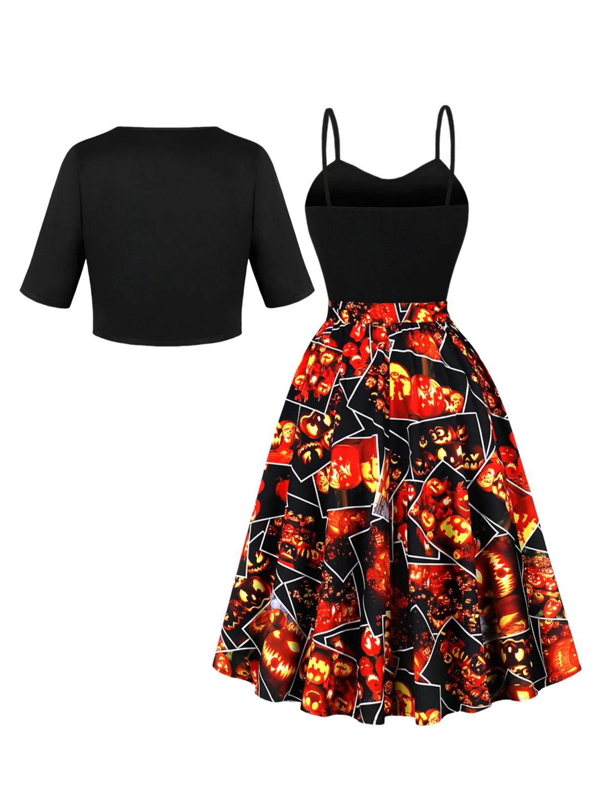 Black 1950s Pumpkin Halloween Swing Dress & Bolero Jacket - Image 2