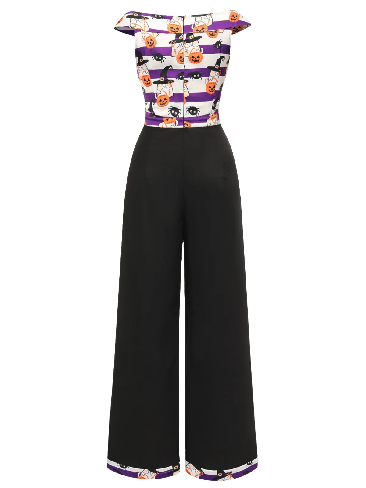 Black 1950s Pumpkin Off Shoulder Patchwork Jumpsuit - Image 4
