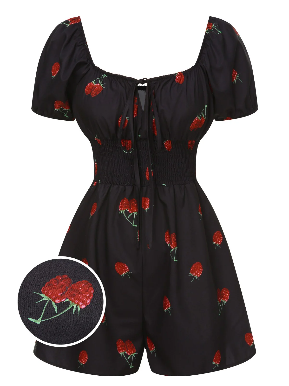 Black 1950s Raspberry Puff Sleeves Romper - Image 2