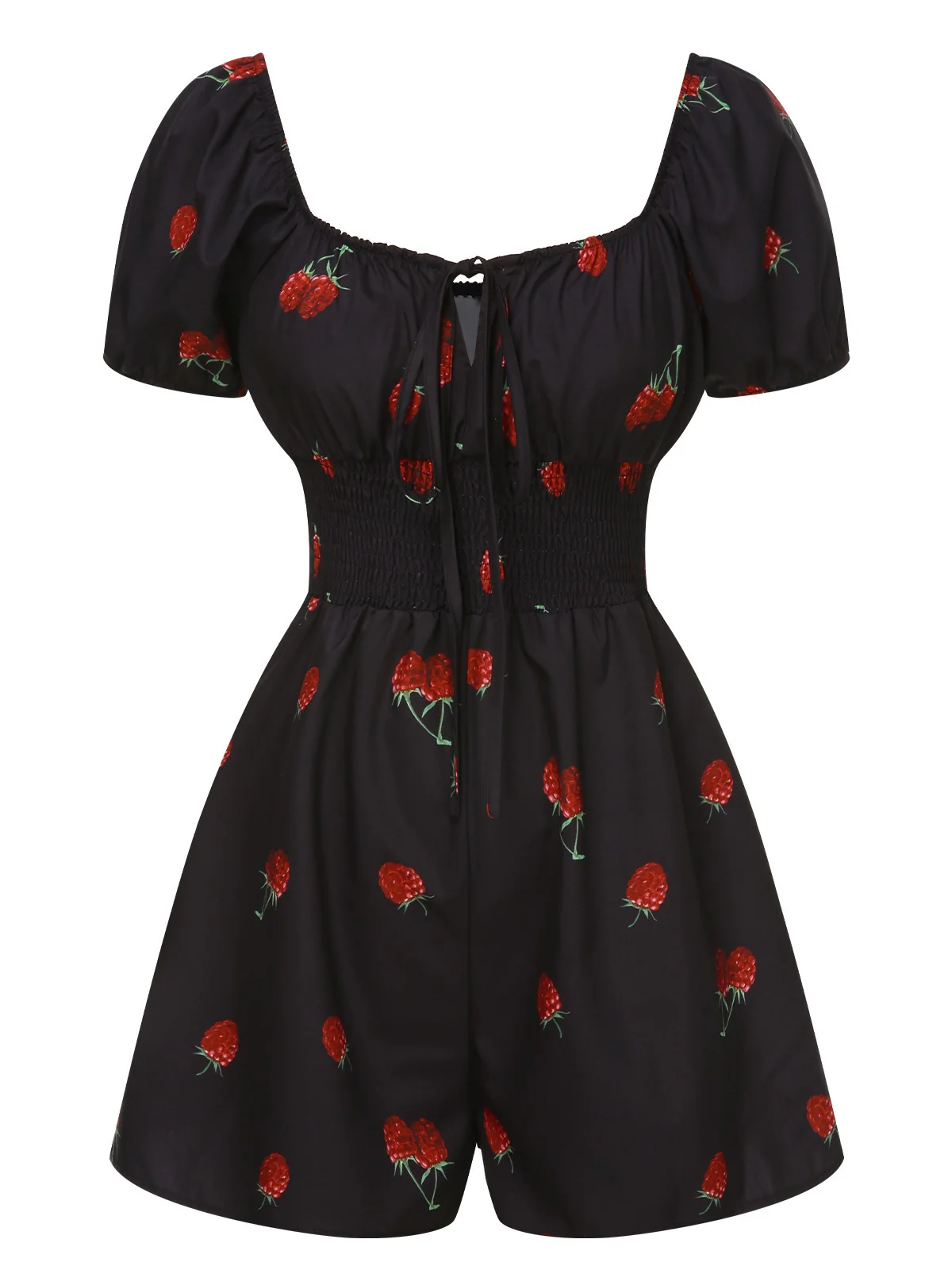 Black 1950s Raspberry Puff Sleeves Romper - Image 3