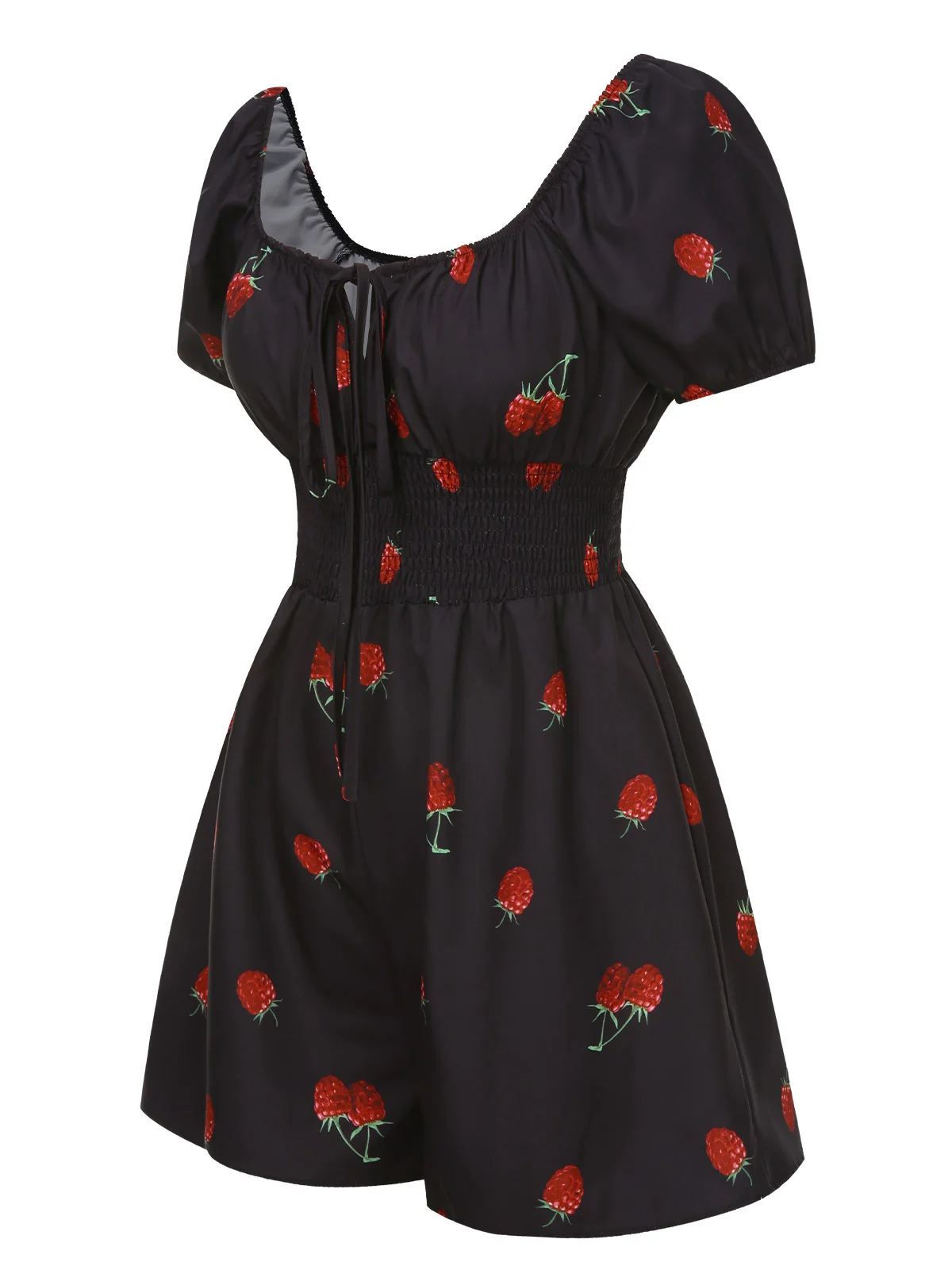 Black 1950s Raspberry Puff Sleeves Romper - Image 4