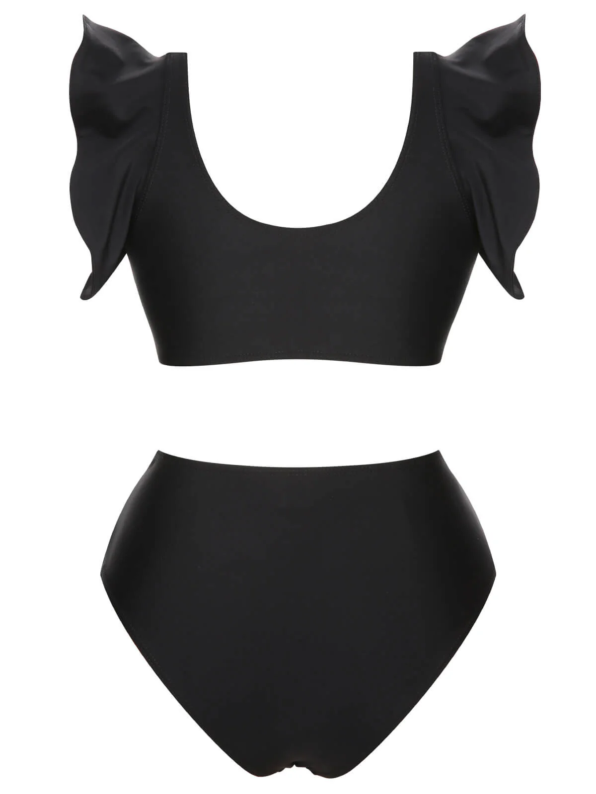 Black 1950s Ruffle Sleeve Split Swimsuit - Image 4
