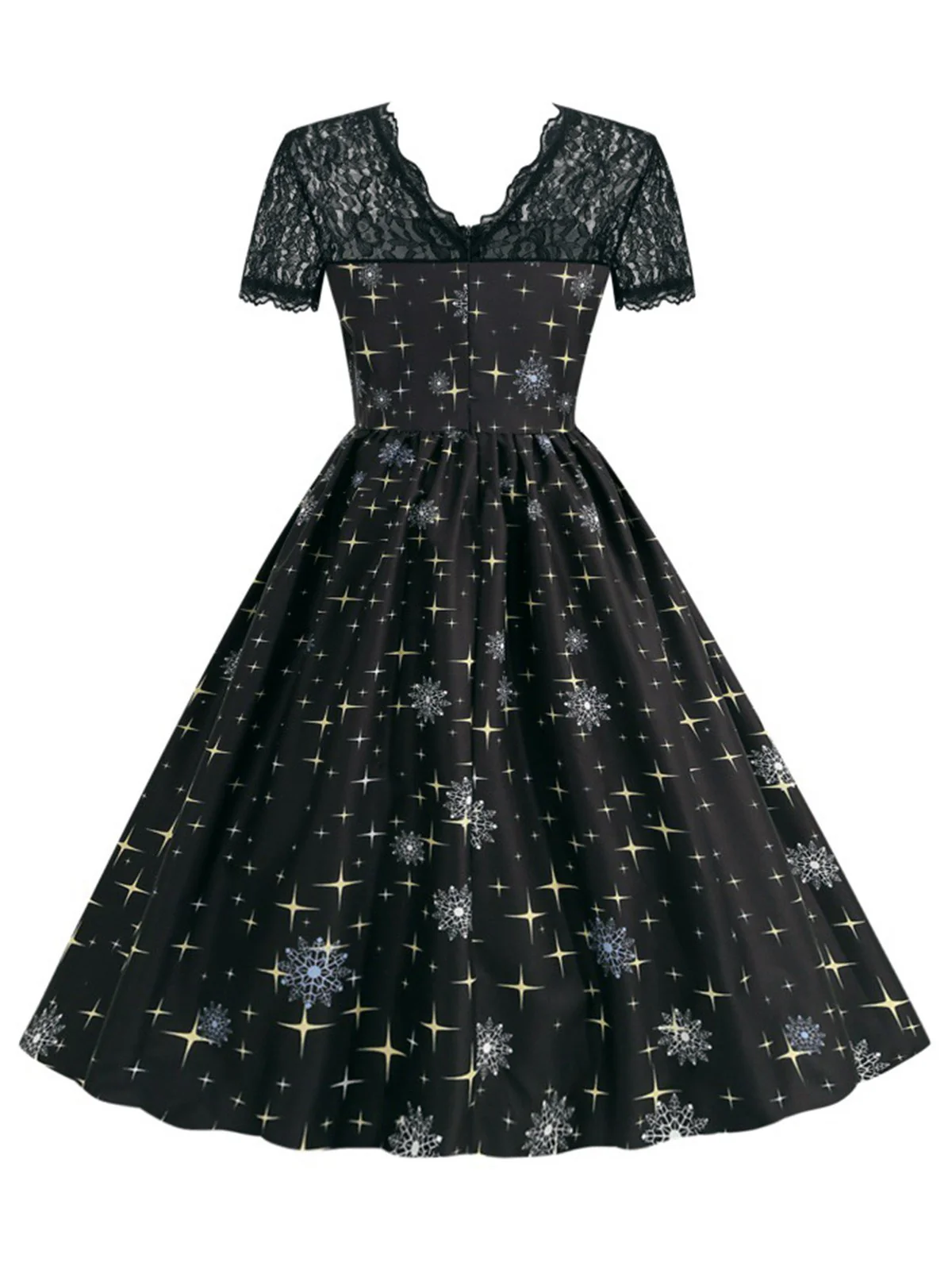 Black 1950s Santa Claus Lace Patchwork Dress - Image 3