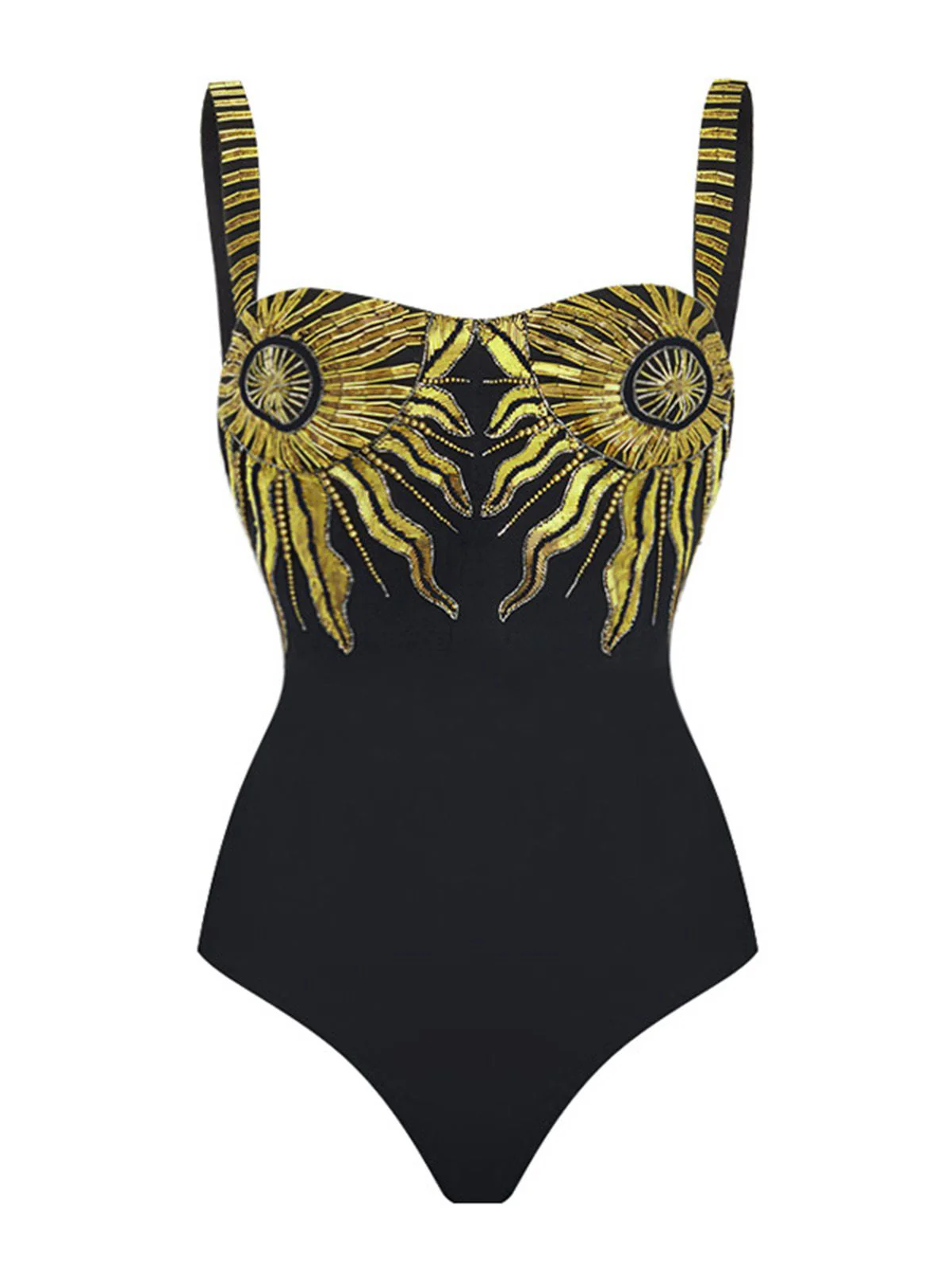 Black 1950s Sequined Sunflower Backless Swimsuit & Cover-Up - Image 3