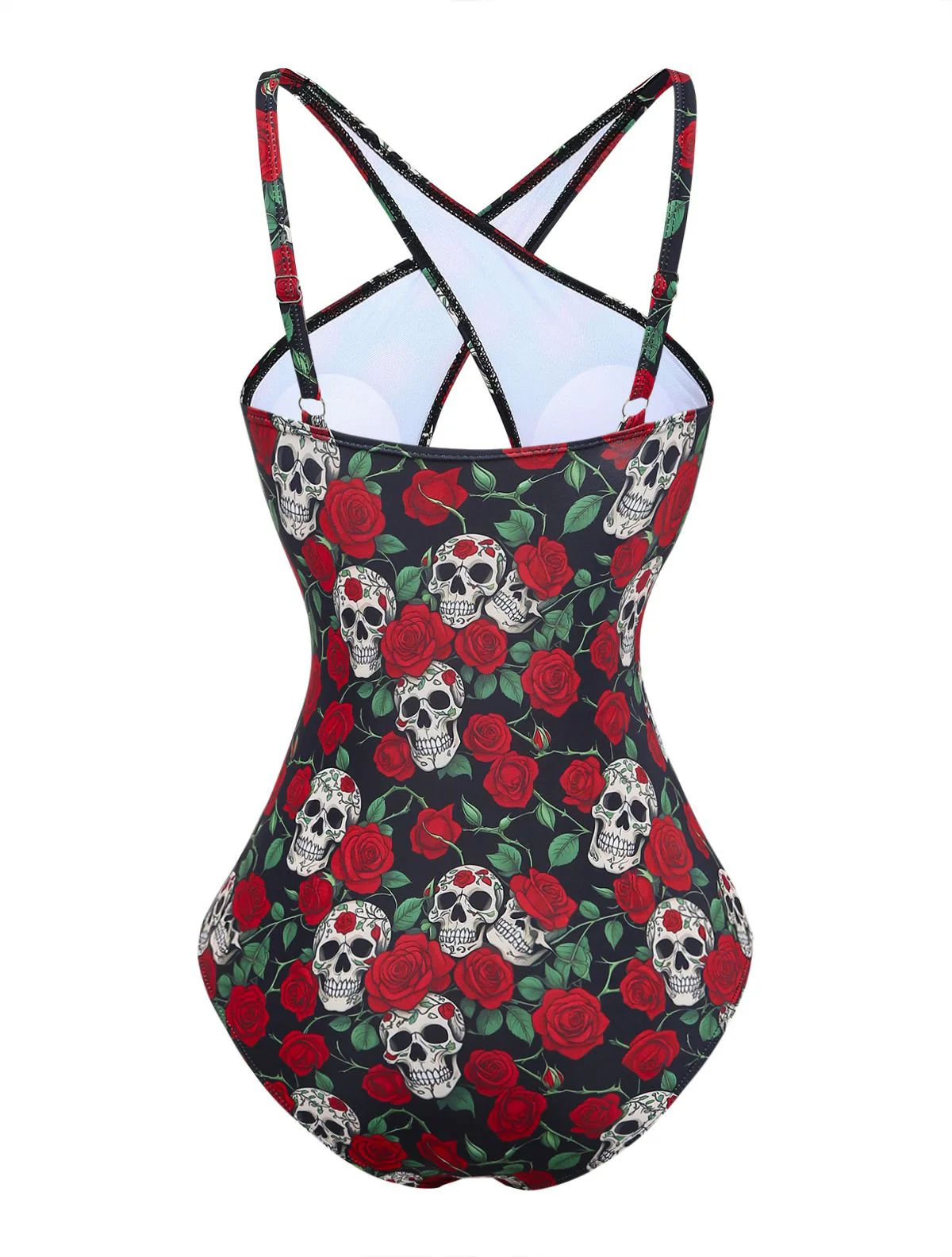 Black 1950s Skeleton Rose Halter Swimsuit - Image 3