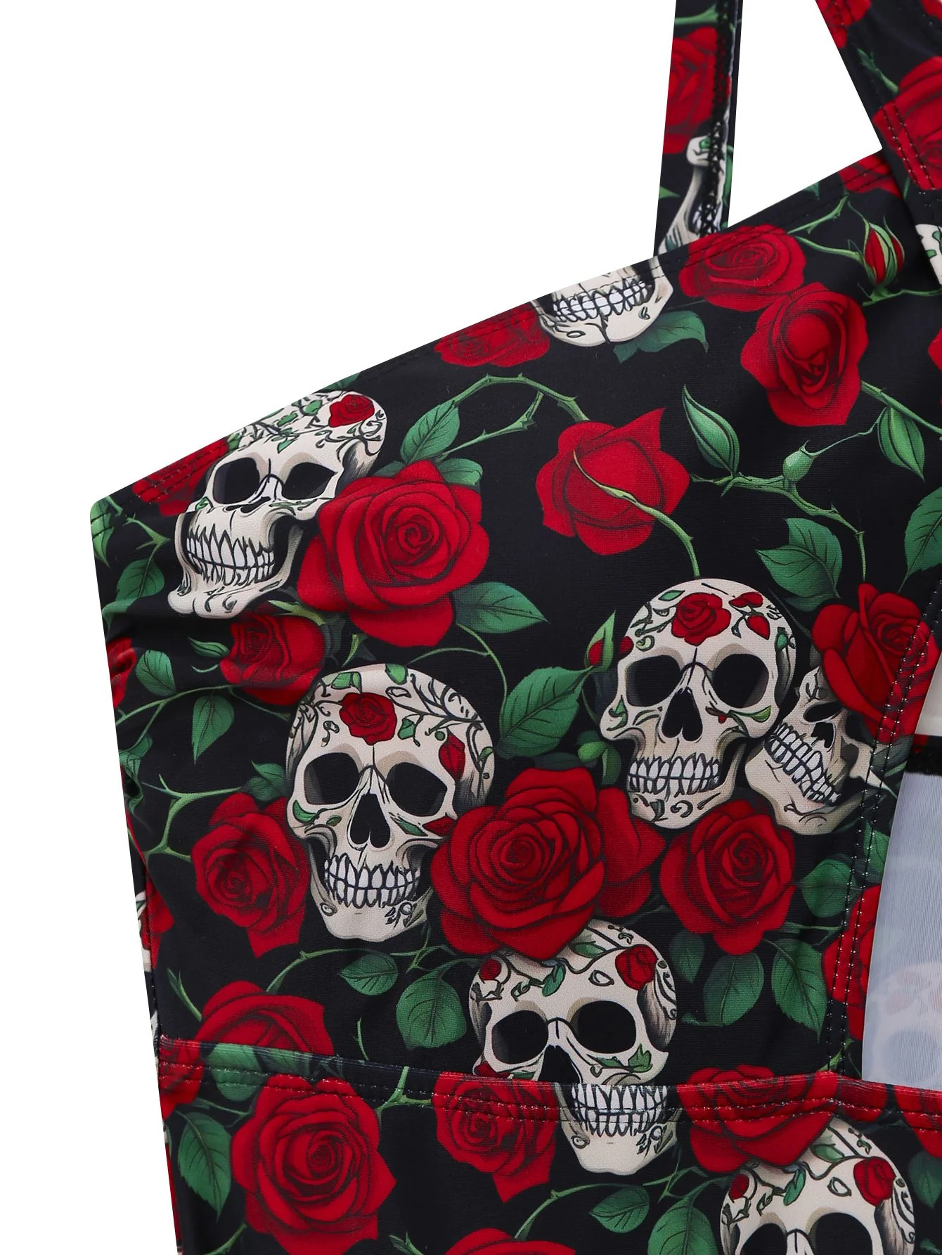 Black 1950s Skeleton Rose Halter Swimsuit - Image 4