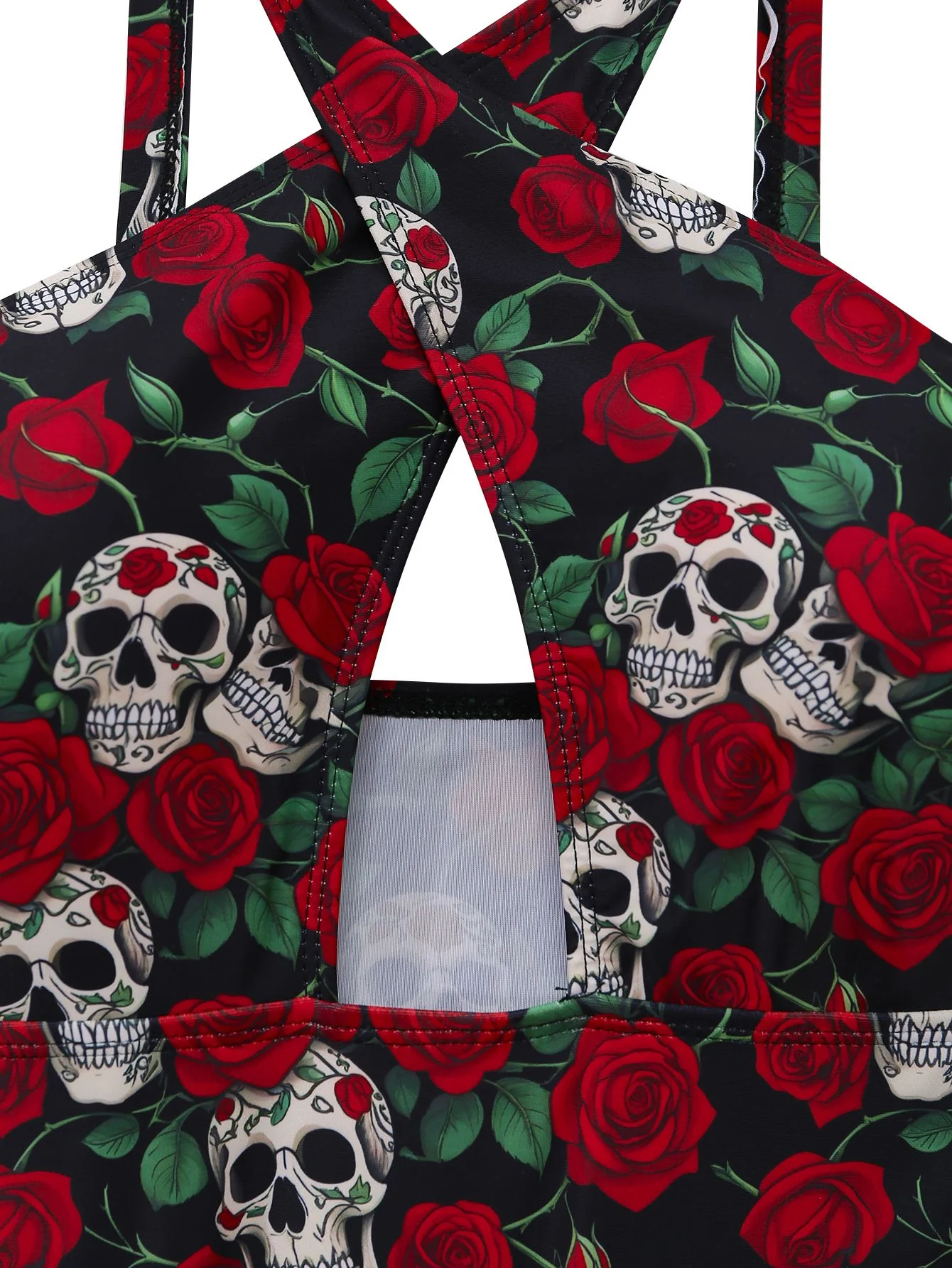 Black 1950s Skeleton Rose Halter Swimsuit - Image 5