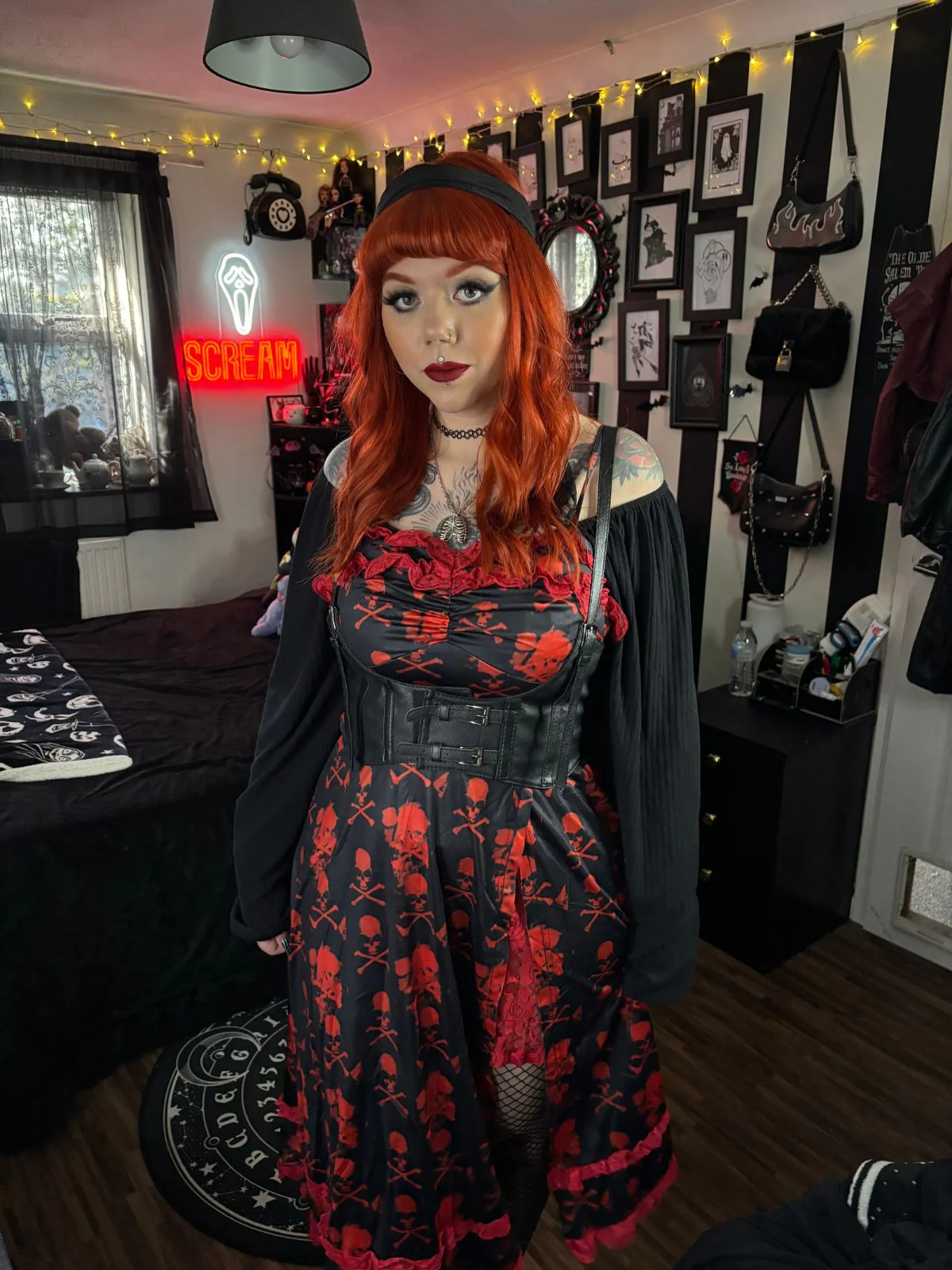 Black 1950s Skull Lace Strap Dress - Image 2
