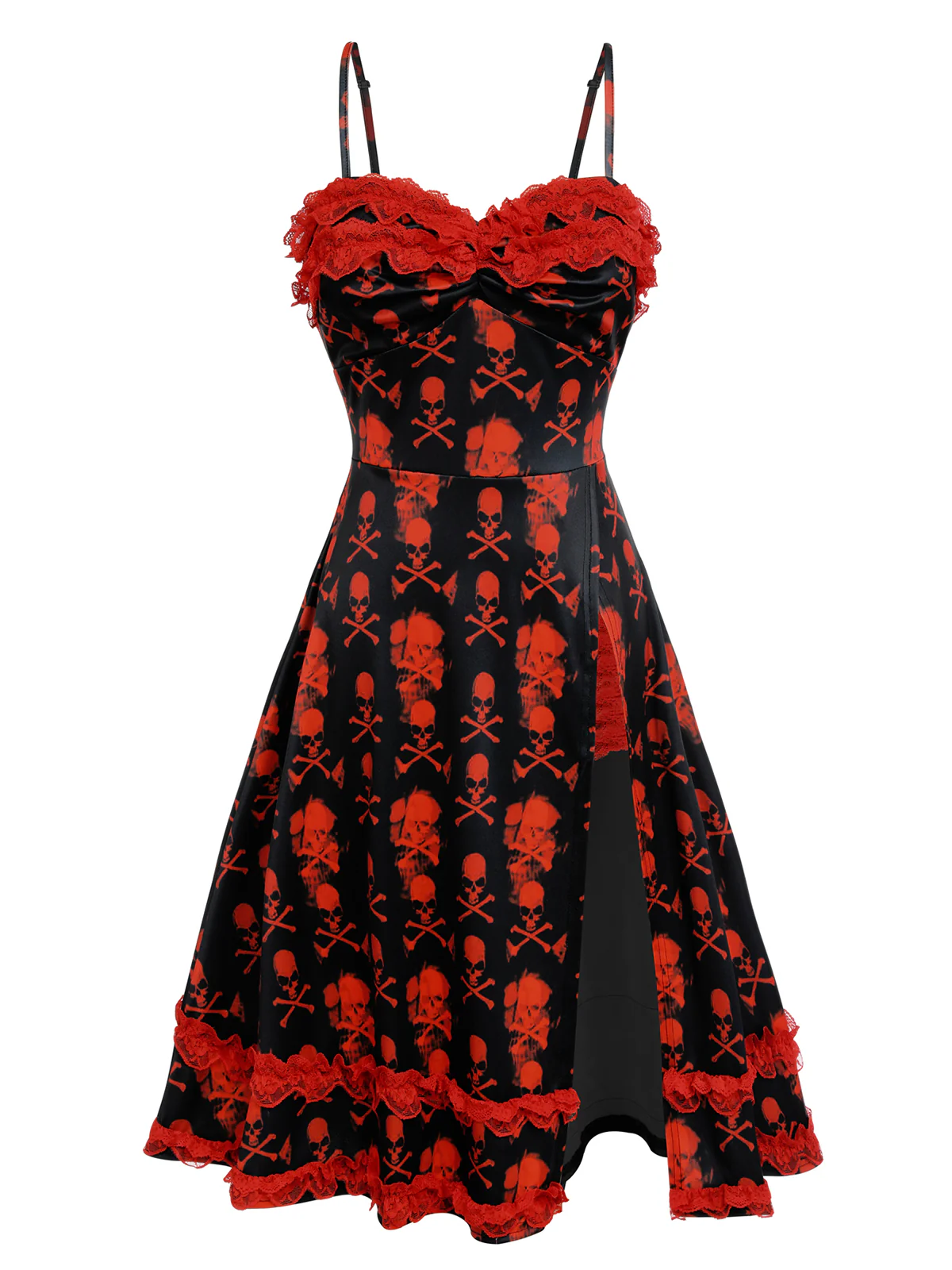 Black 1950s Skull Lace Strap Dress - Image 2