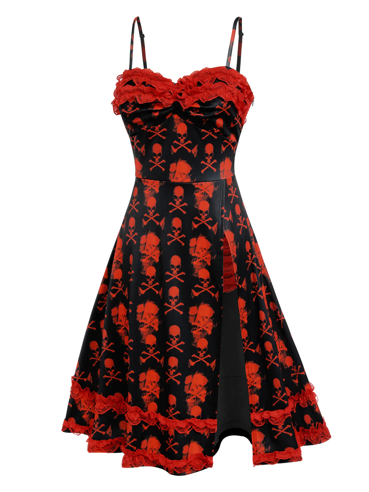 Black 1950s Skull Lace Strap Dress - Image 3