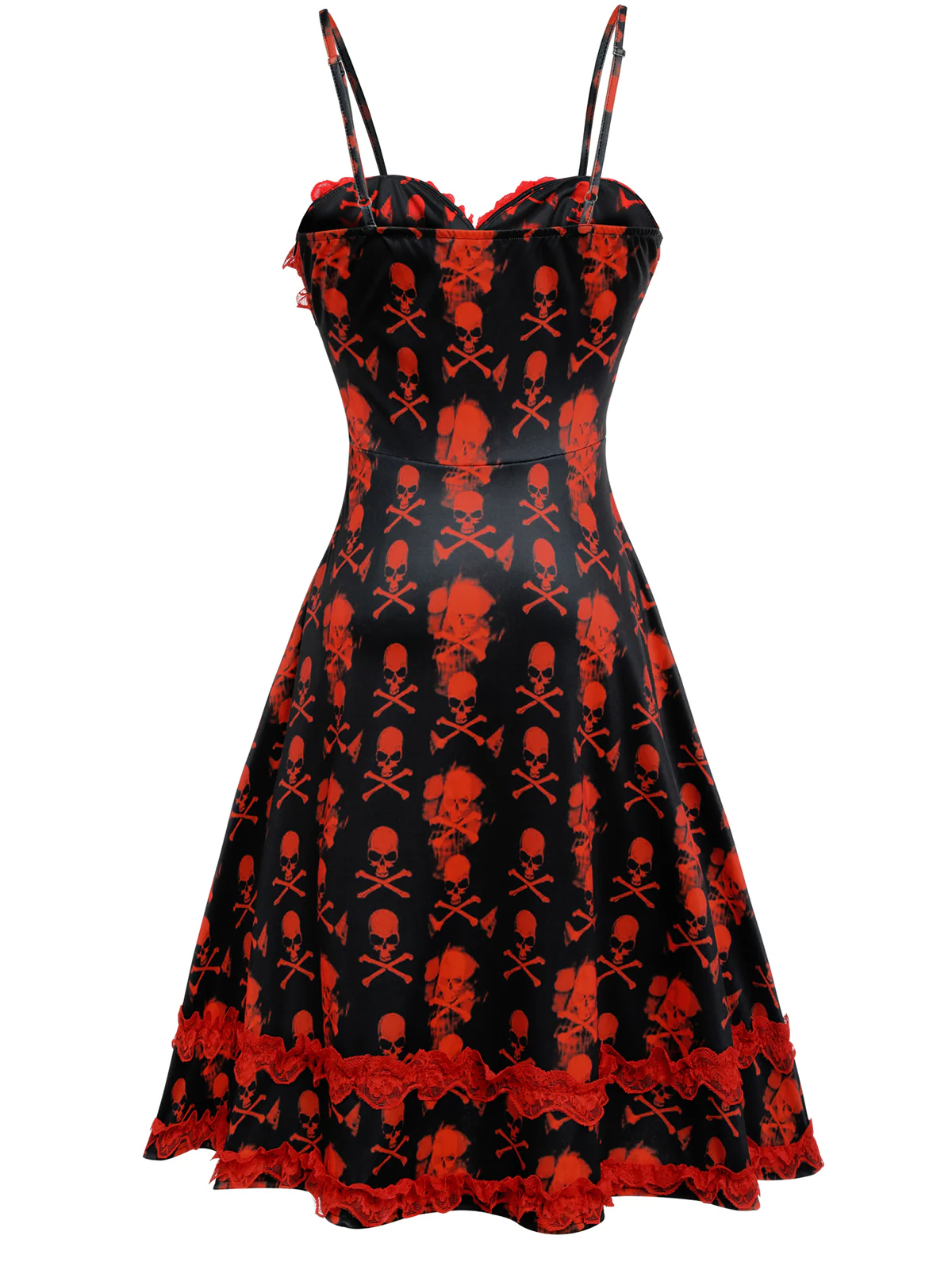 Black 1950s Skull Lace Strap Dress - Image 4