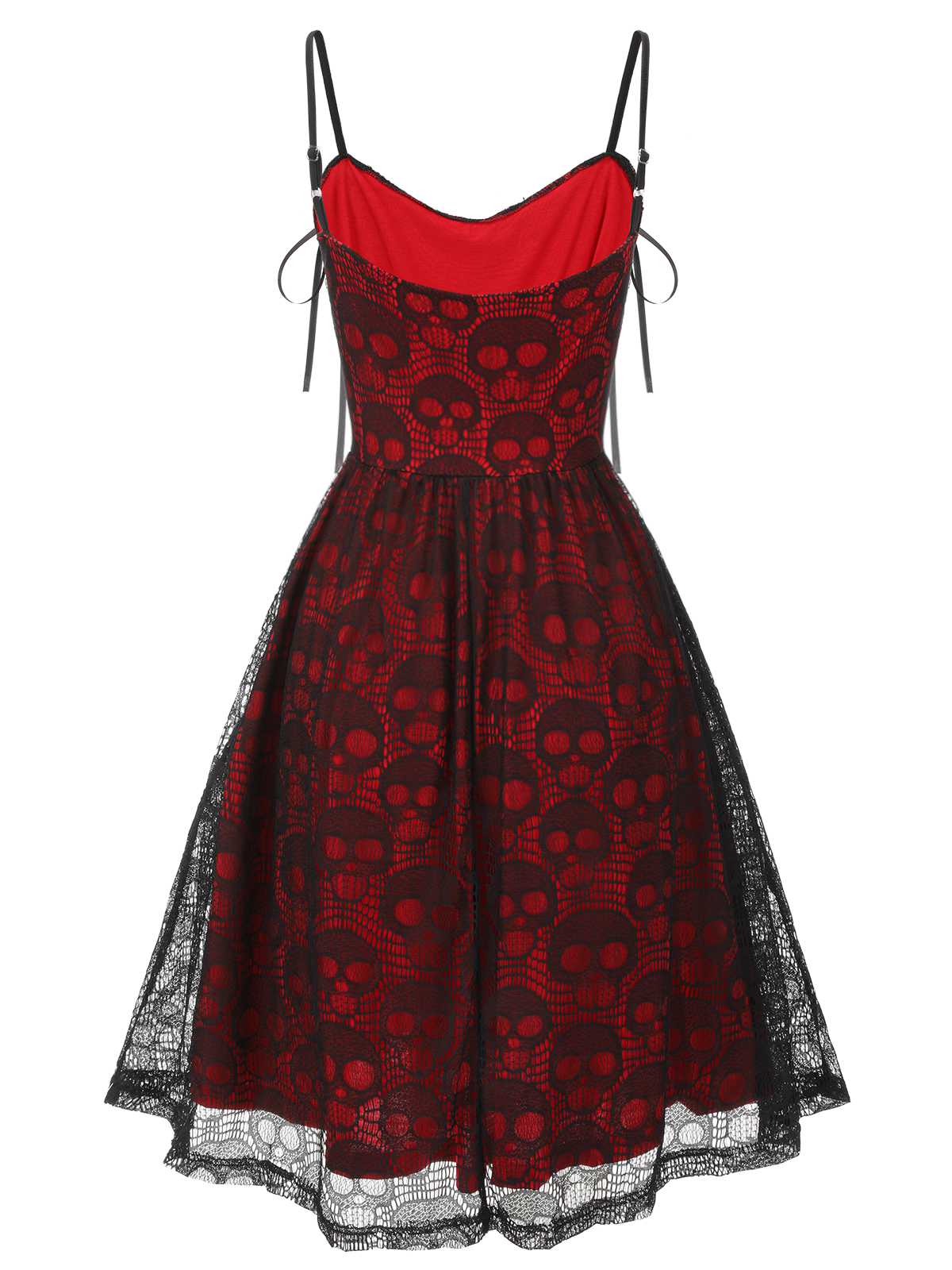 Black 1980s Skull Pattern Gothic Style Dress - Image 3