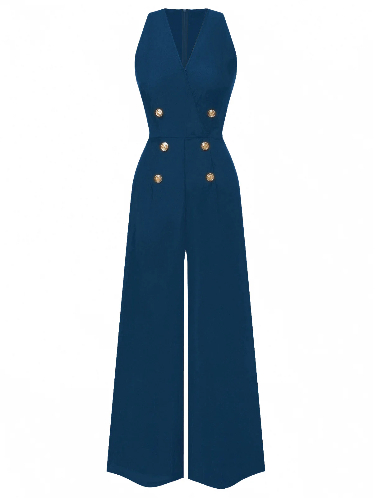Black 1950s Sleeveless Buttoned Solid Jumpsuit - Image 12