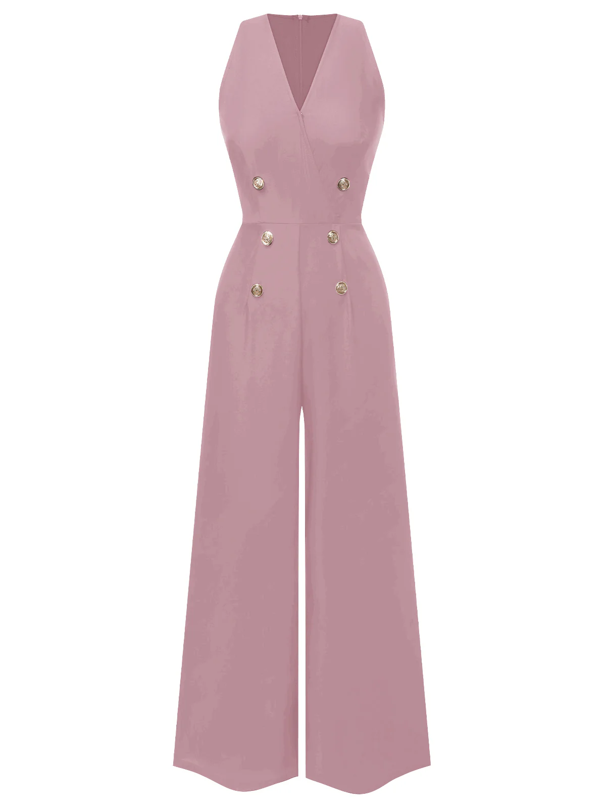 Black 1950s Sleeveless Buttoned Solid Jumpsuit - Image 5