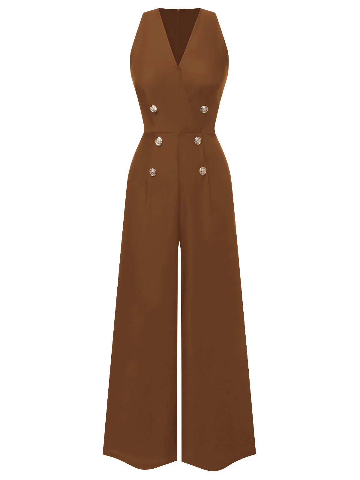 Black 1950s Sleeveless Buttoned Solid Jumpsuit - Image 9