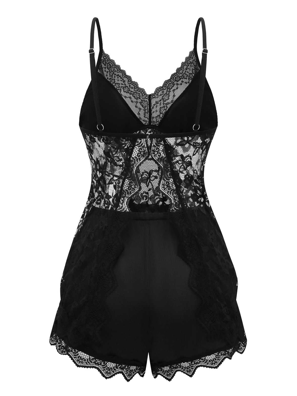 Black 1950s Slip Lace Floral Pajamas - Image 2
