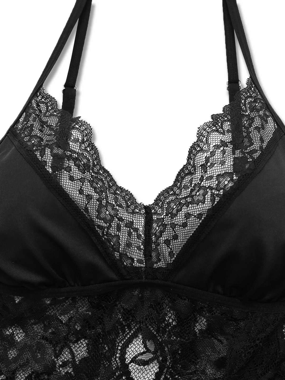 Black 1950s Slip Lace Floral Pajamas - Image 3