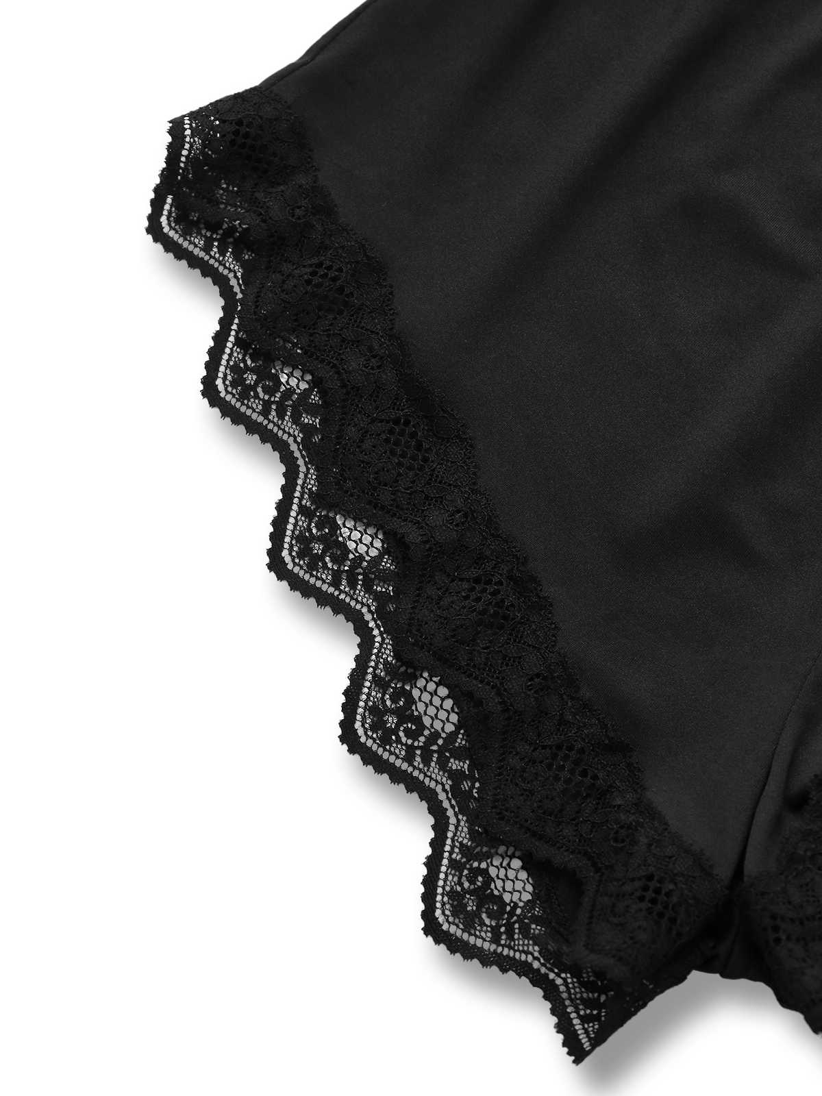 Black 1950s Slip Lace Floral Pajamas - Image 5