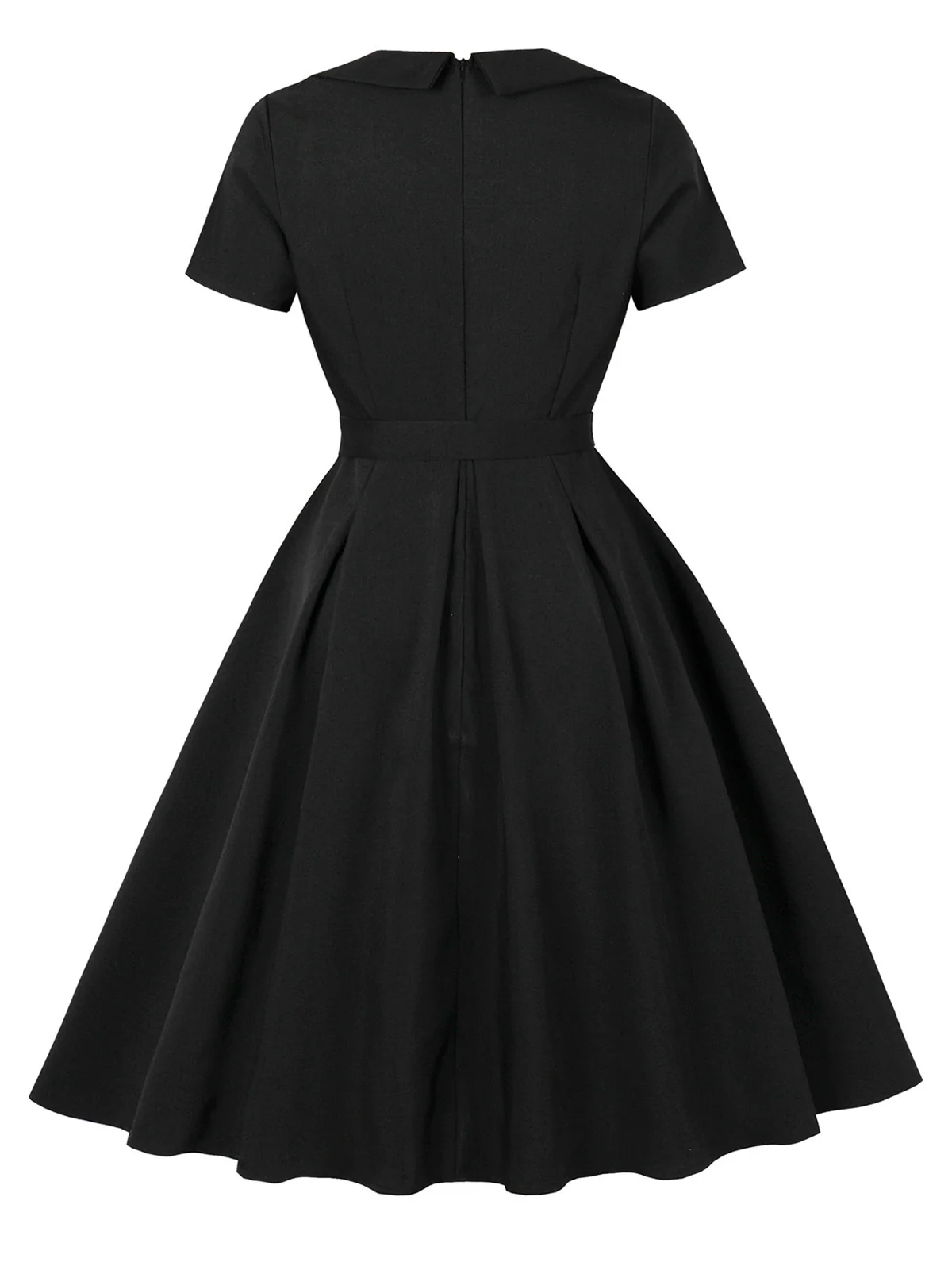 Black 1950s Solid 3D Rose Lapel Swing Dress - Image 4