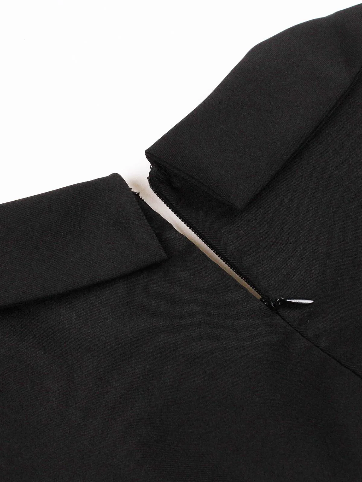 Black 1950s Solid 3D Rose Lapel Swing Dress - Image 7