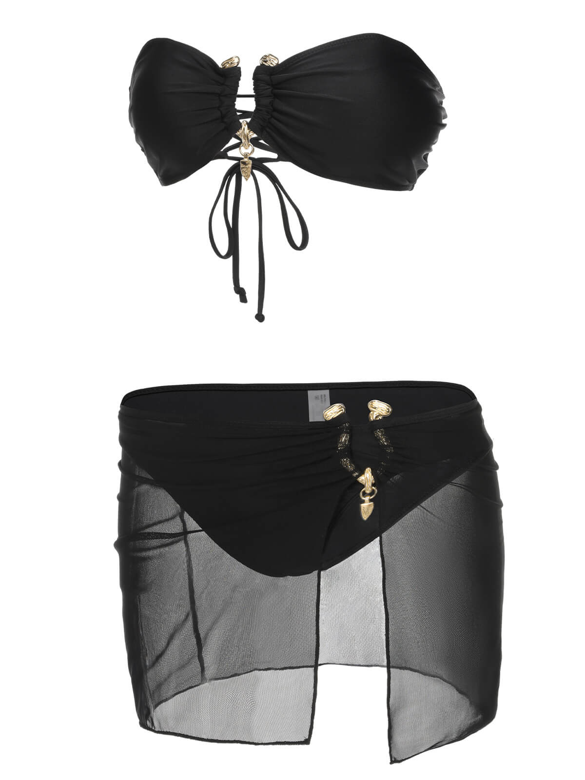 Black 1950s Solid Bikini Set With Skirt - Image 2