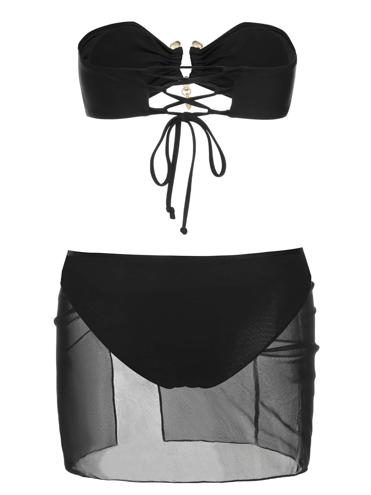 Black 1950s Solid Bikini Set With Skirt - Image 3