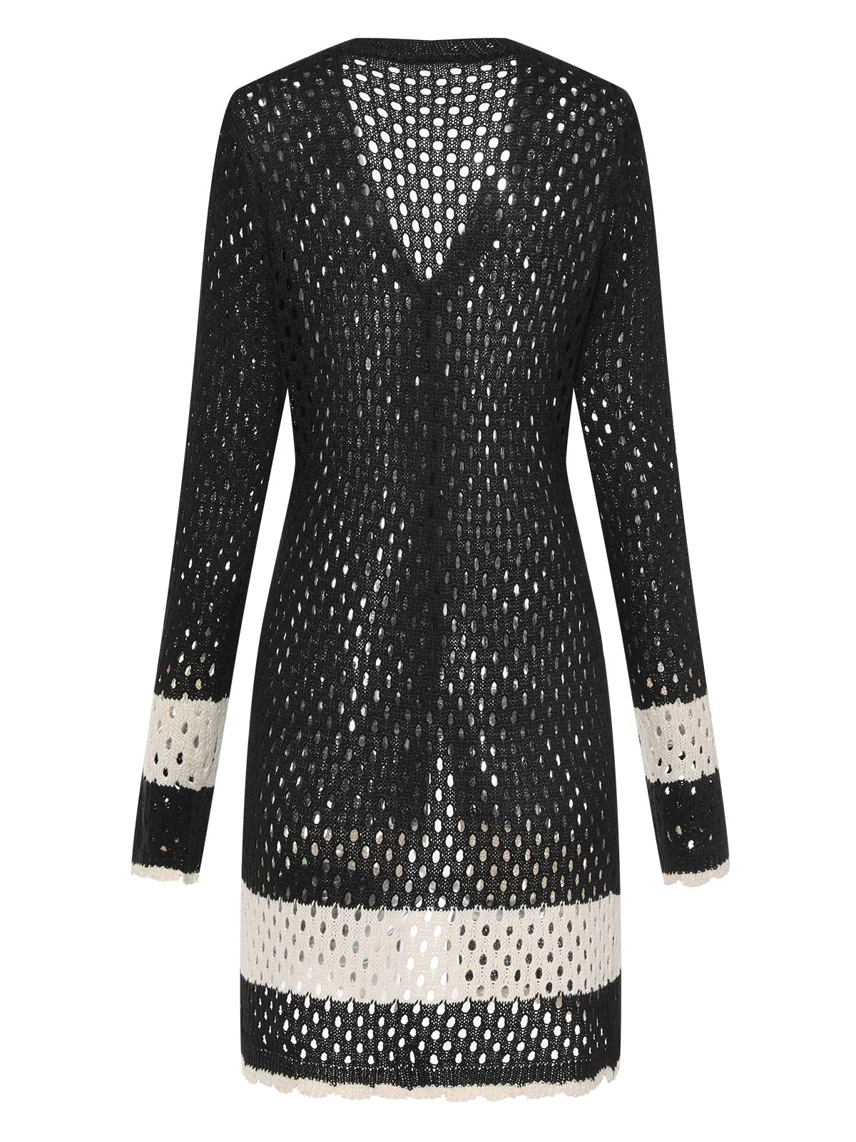 Black 1950s Solid Boho Style Hollow Cover Up - Image 2