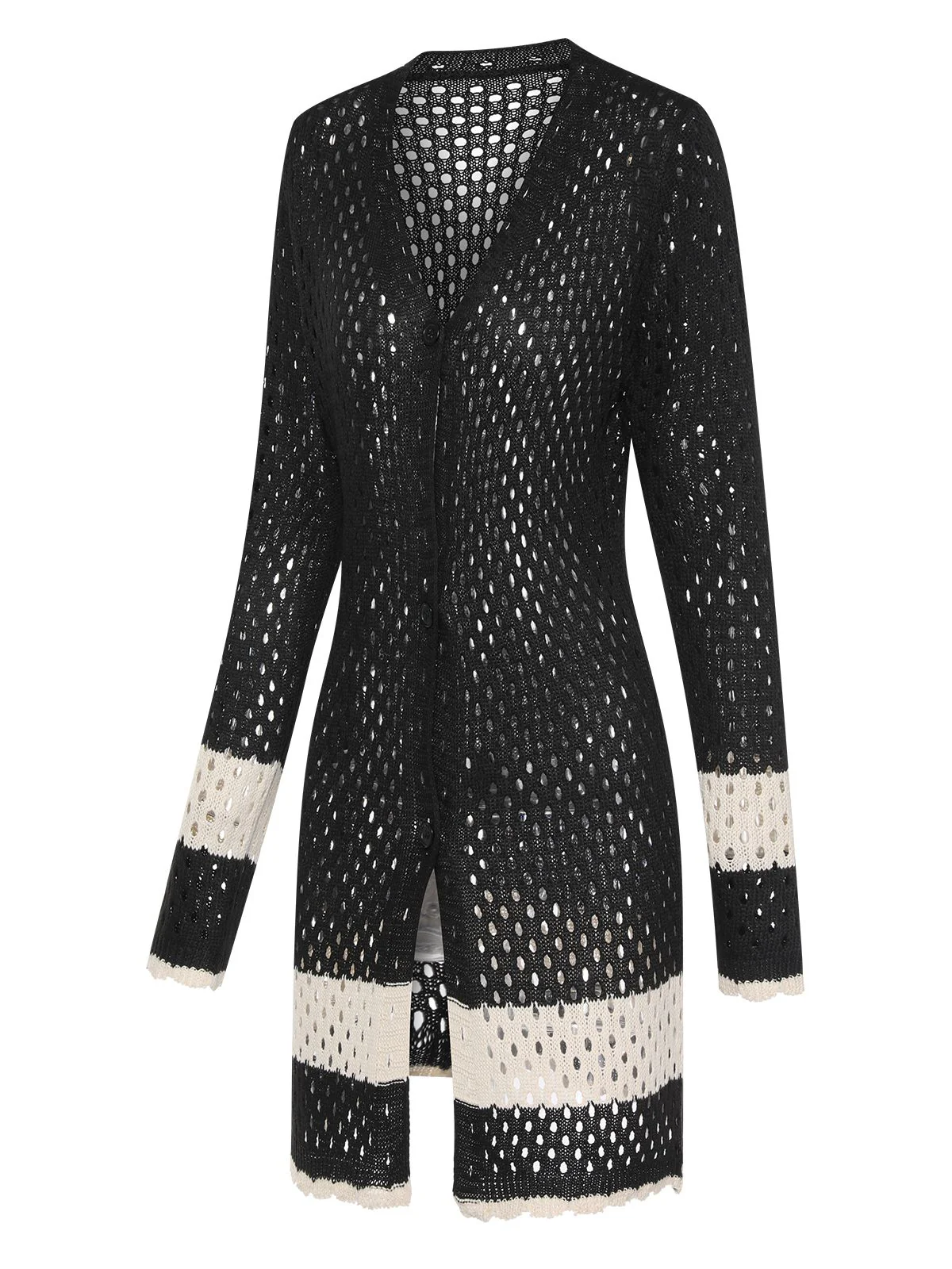 Black 1950s Solid Boho Style Hollow Cover Up - Image 3