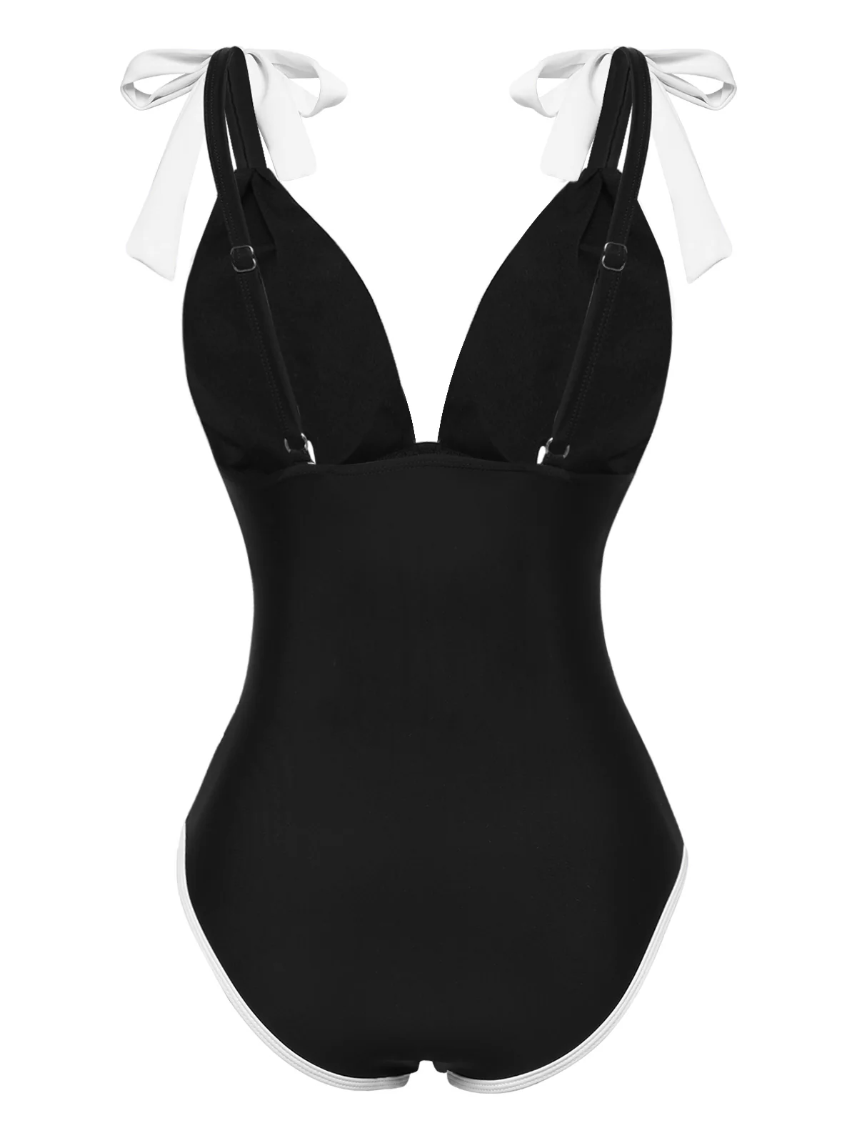 Black 1950s Solid Button Shoulder Lace-Up Swimsuit - Image 2