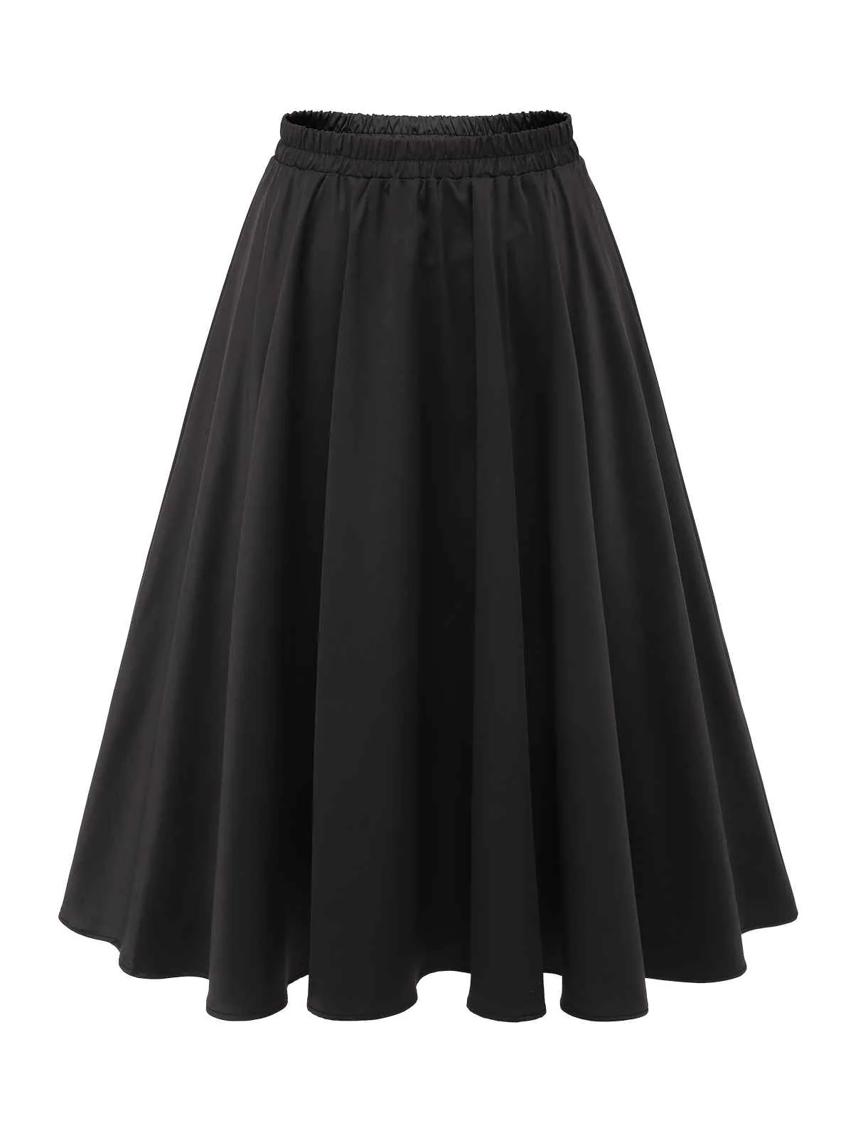 Black 1950s Solid Elastic Waist Pleated Skirt - Image 2