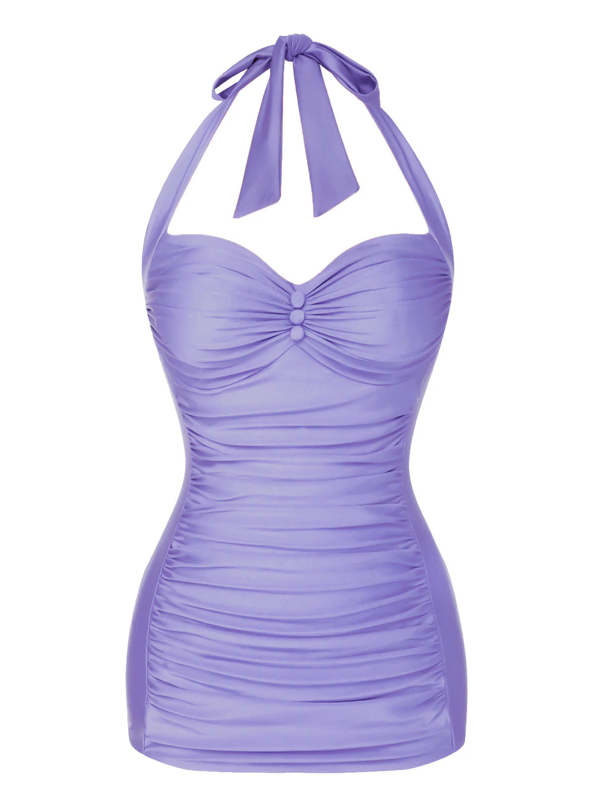 [US Warehouse] Black 1950s Solid Gathered Halter Swimsuit - Image 9