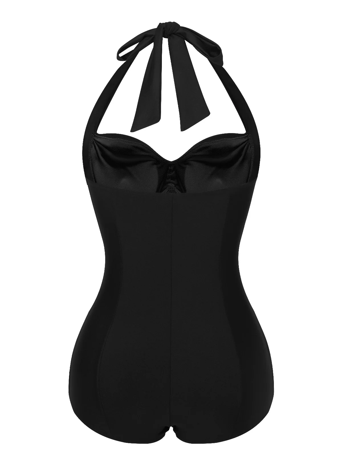 [US Warehouse] Black 1950s Solid Gathered Halter Swimsuit - Image 2