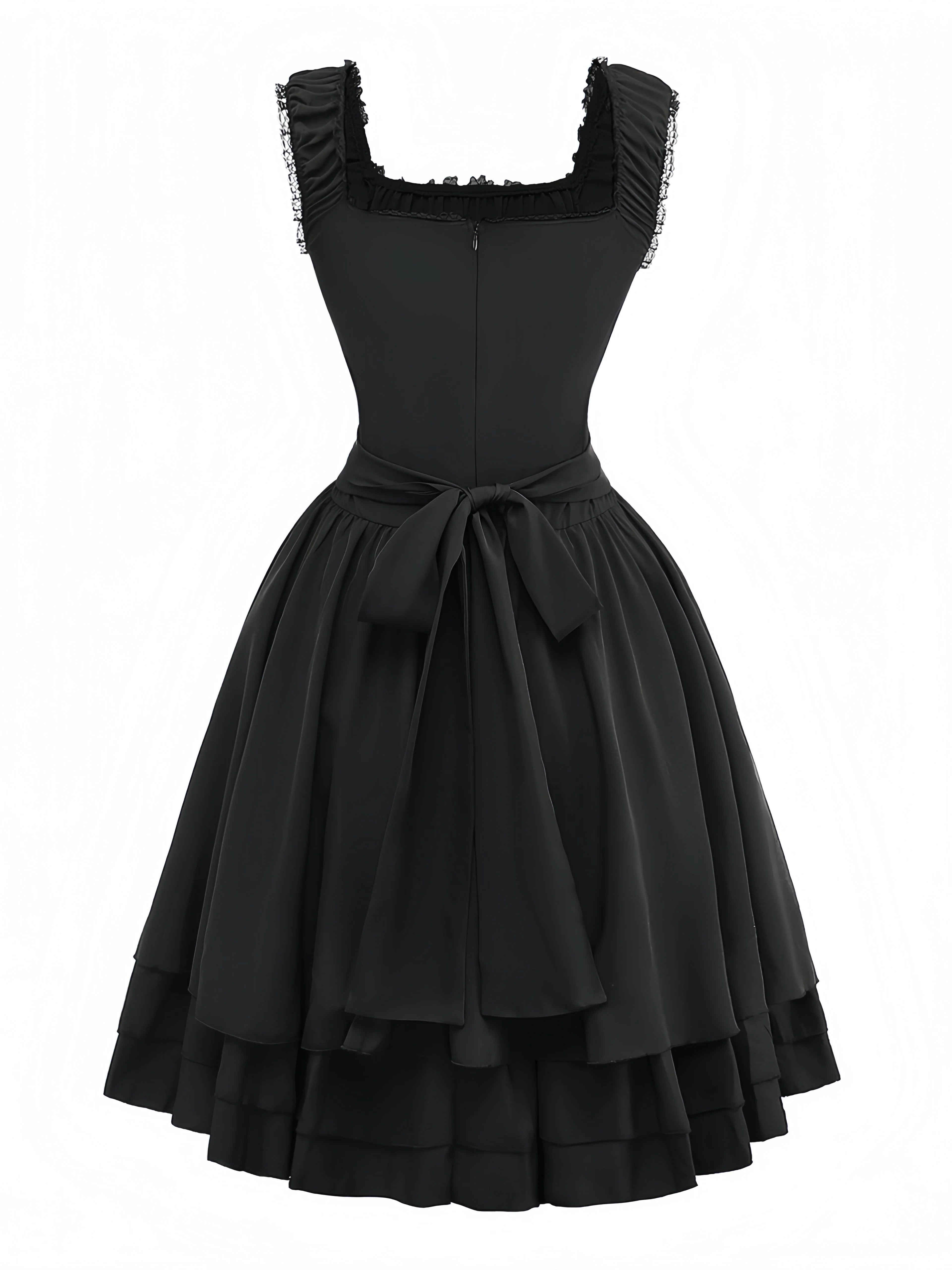 Black 1950s Solid Gothic Lace-Up Dress - Image 2