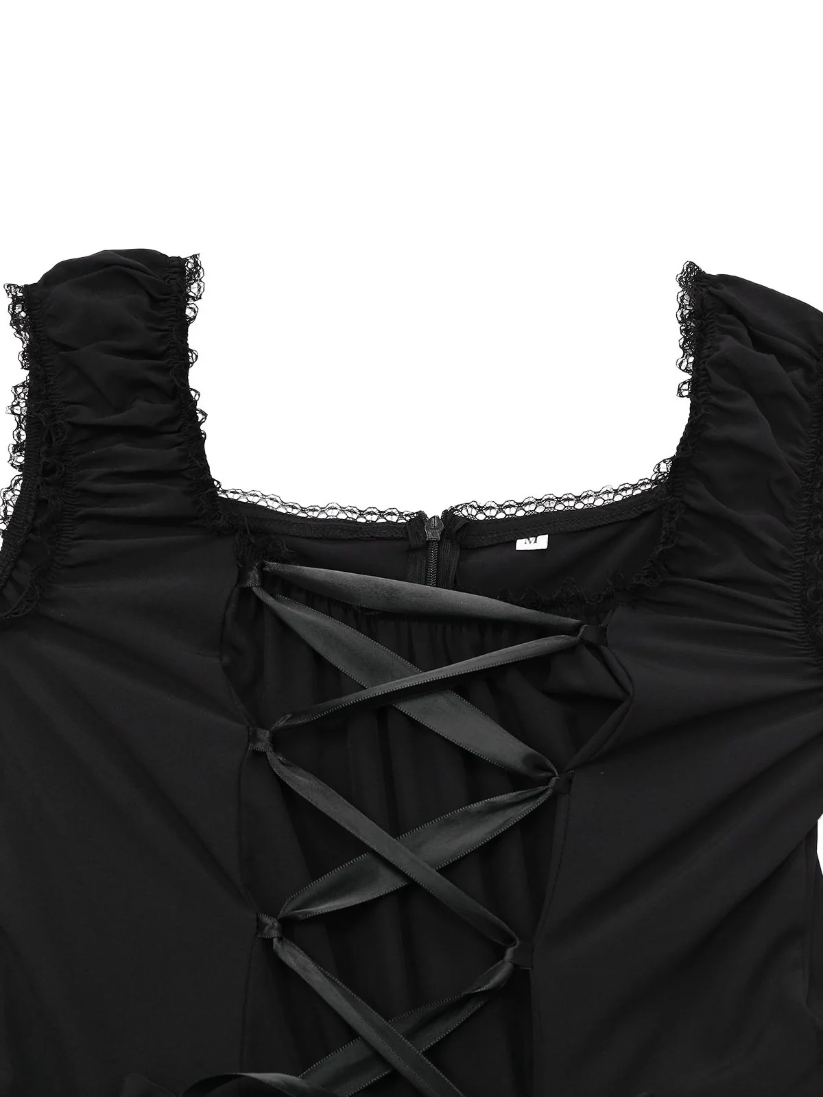 Black 1950s Solid Gothic Lace-Up Dress - Image 3