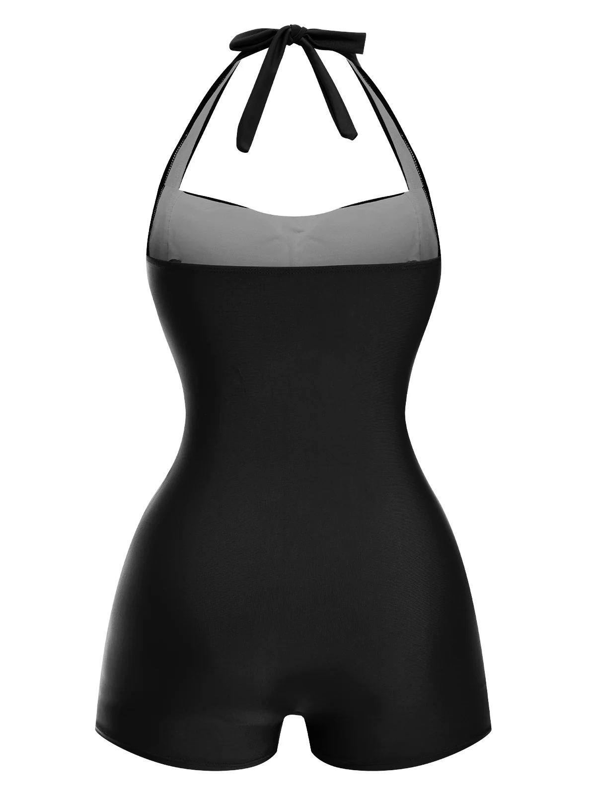 [Pre-Sale] Black 1950s Solid Halter Boxer One-Piece Swimsuit - Image 3