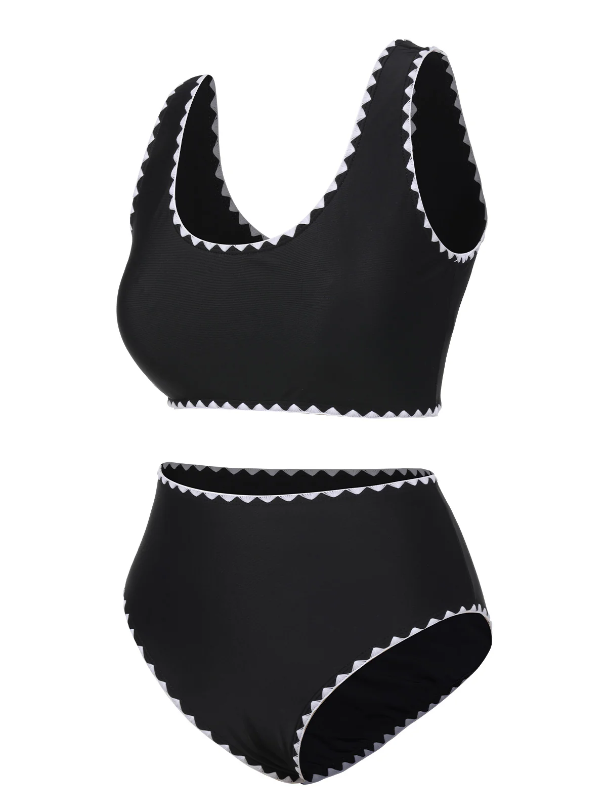 Black 1950s Solid Jagged Edge Swimsuit - Image 2