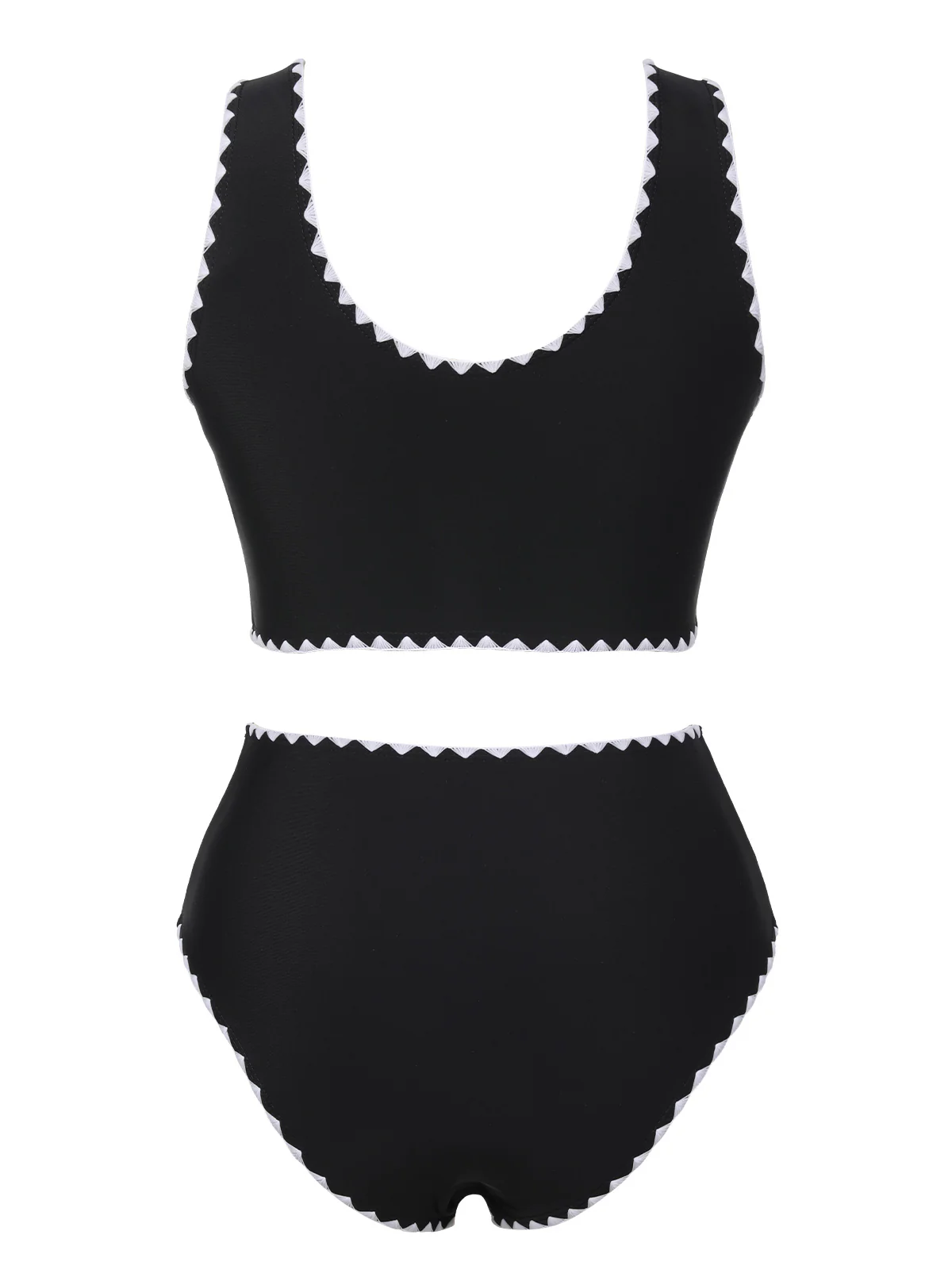 Black 1950s Solid Jagged Edge Swimsuit - Image 3